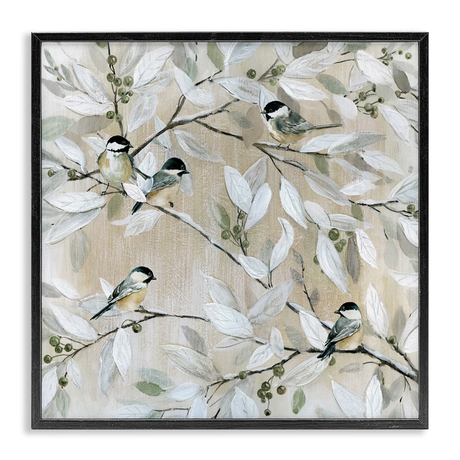 Stupell Industries Chickadee Birds on Branches Framed Giclee Art