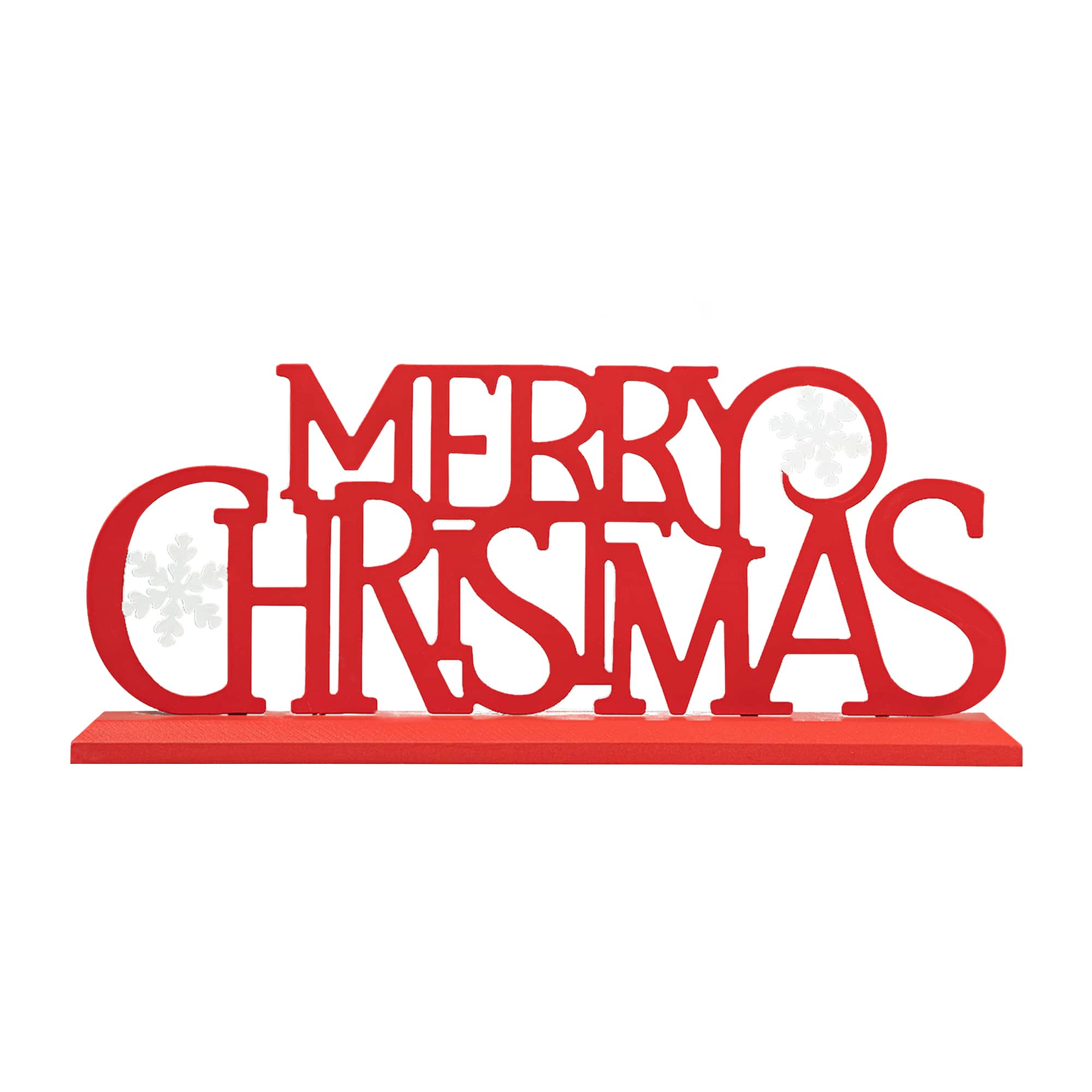 Glitzhome® 18" Red Metal Merry Christmas Table Décor