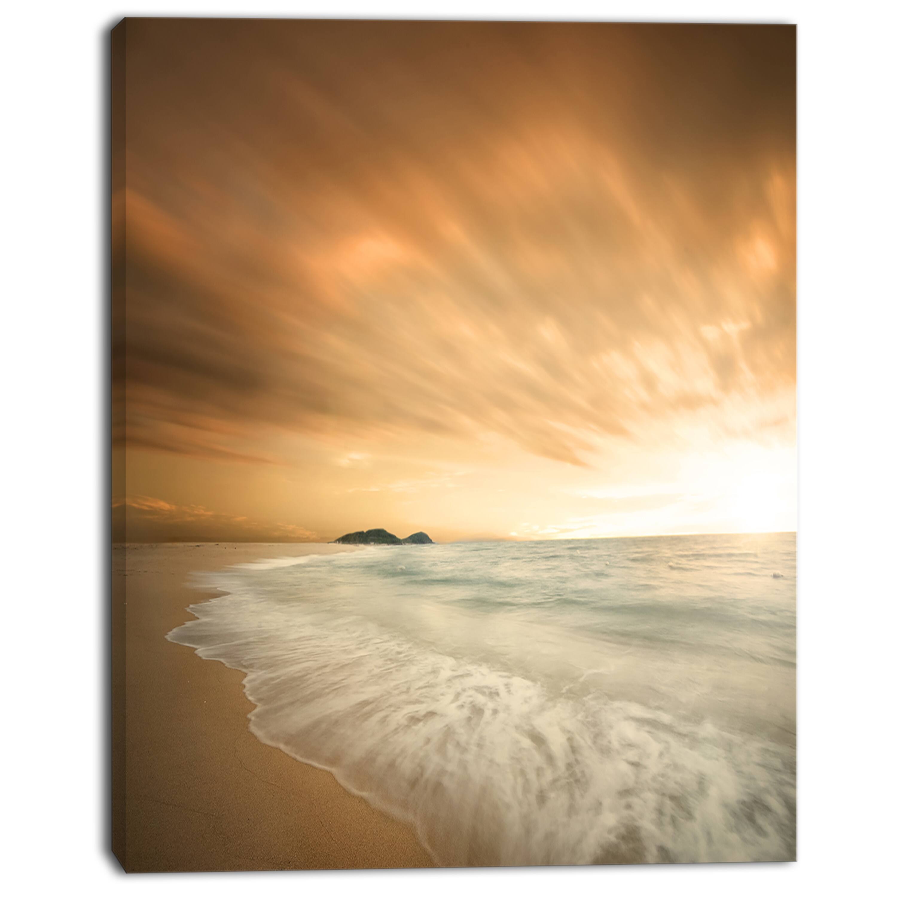 Designart - Beautiful Brown Beach at Sunset - Large Beach Canvas Wall Art