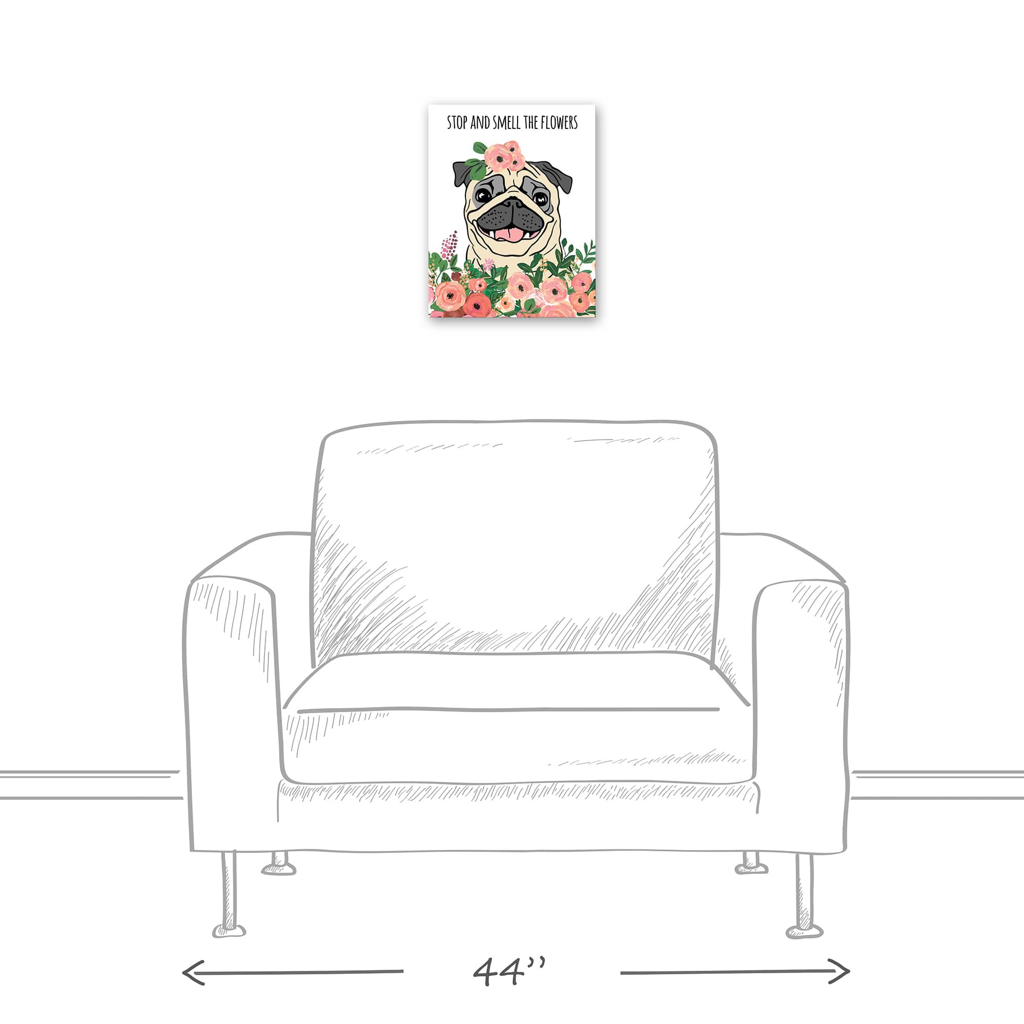 Stop & Smell the Flowers Pug Canvas Wall Art