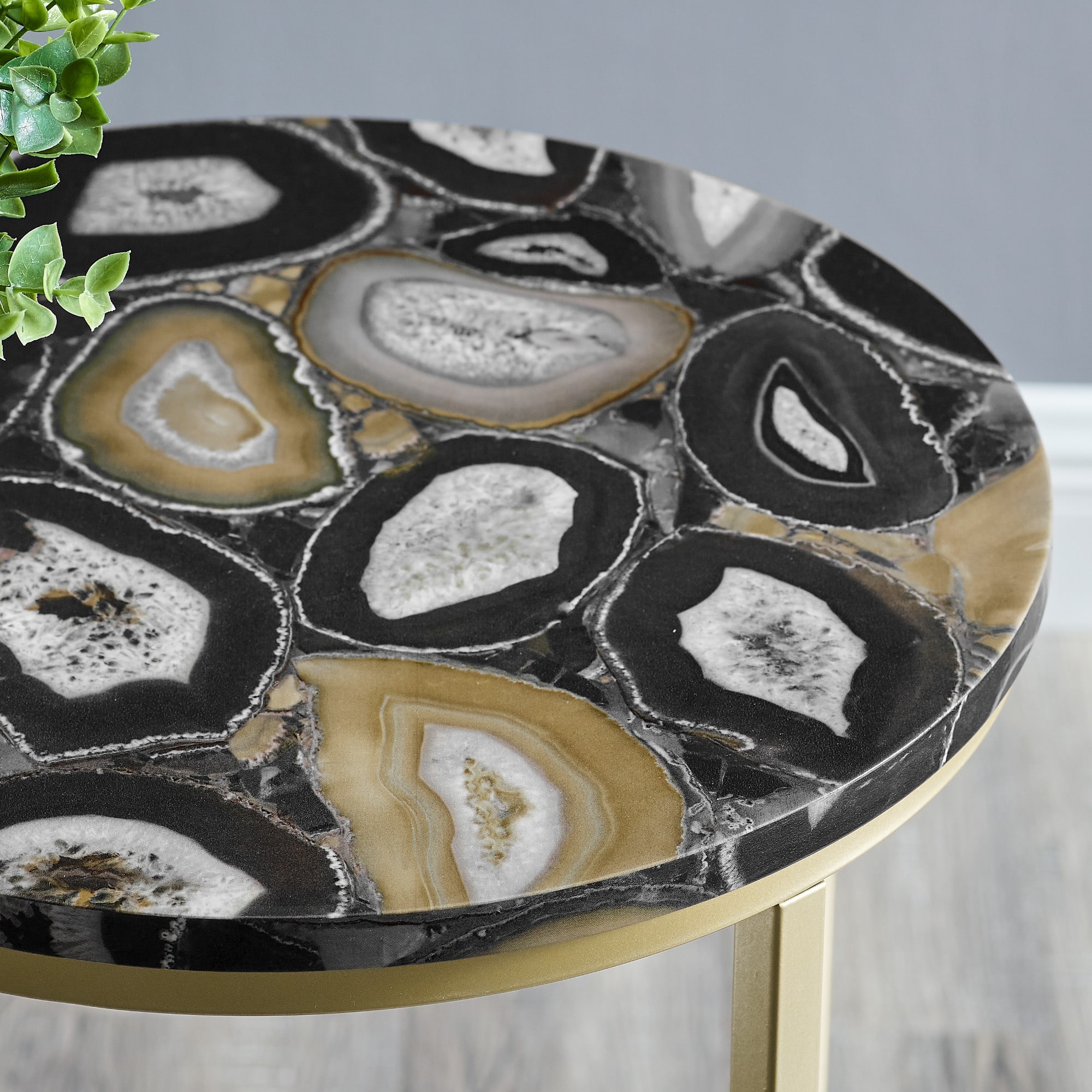 Walker Edison 16" Faux Stone Round Glam Side Table