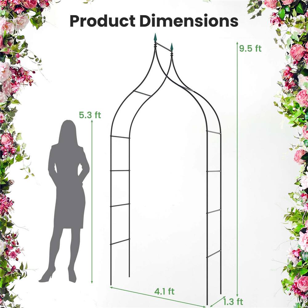 Costway 4.1ft. x 1.3ft. x 9.5ft. Garden Arbor with Multiple Side Crossbars Powder-Coated Metal Tubes