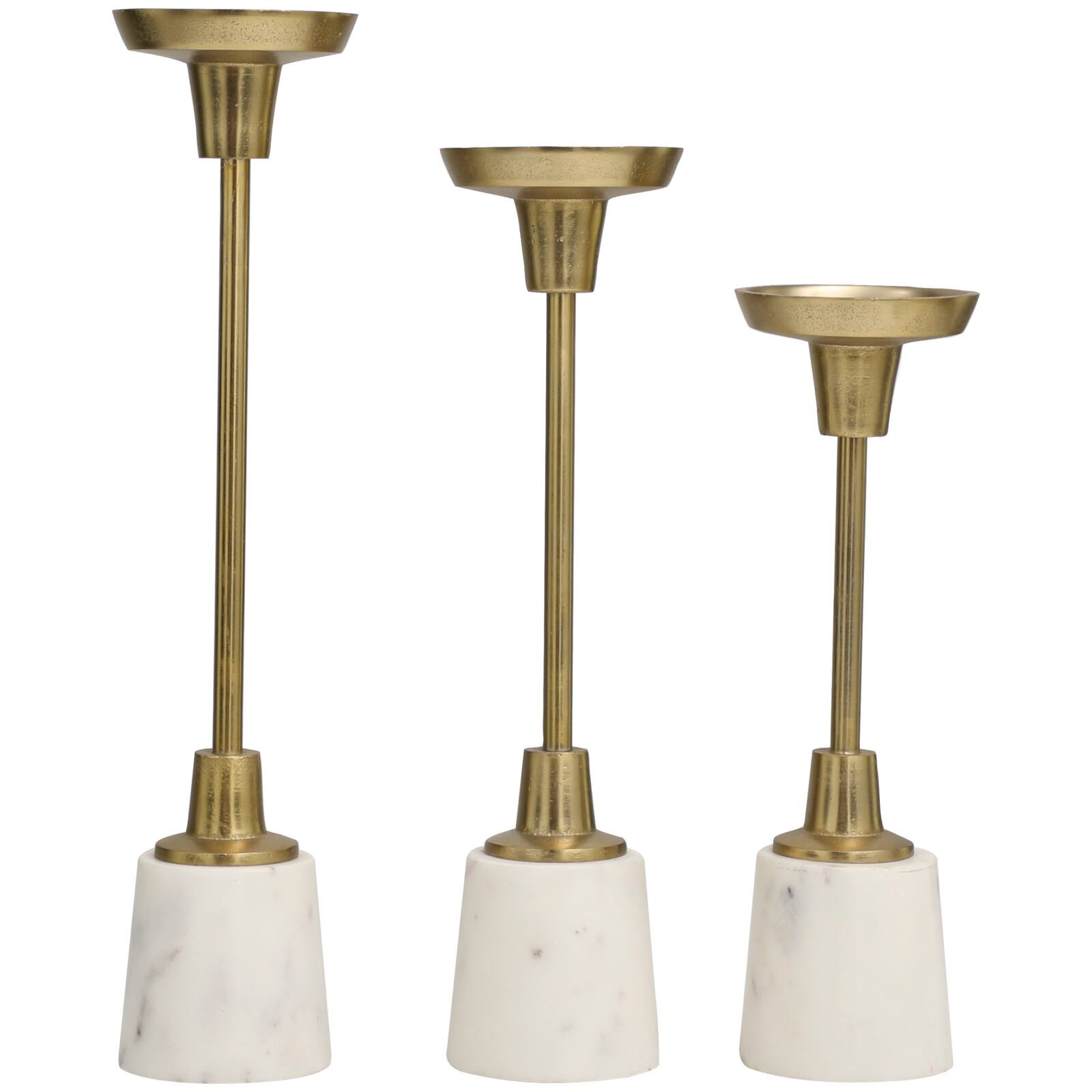 Gold Aluminum Slim Candle Holder with White Marble Base Set