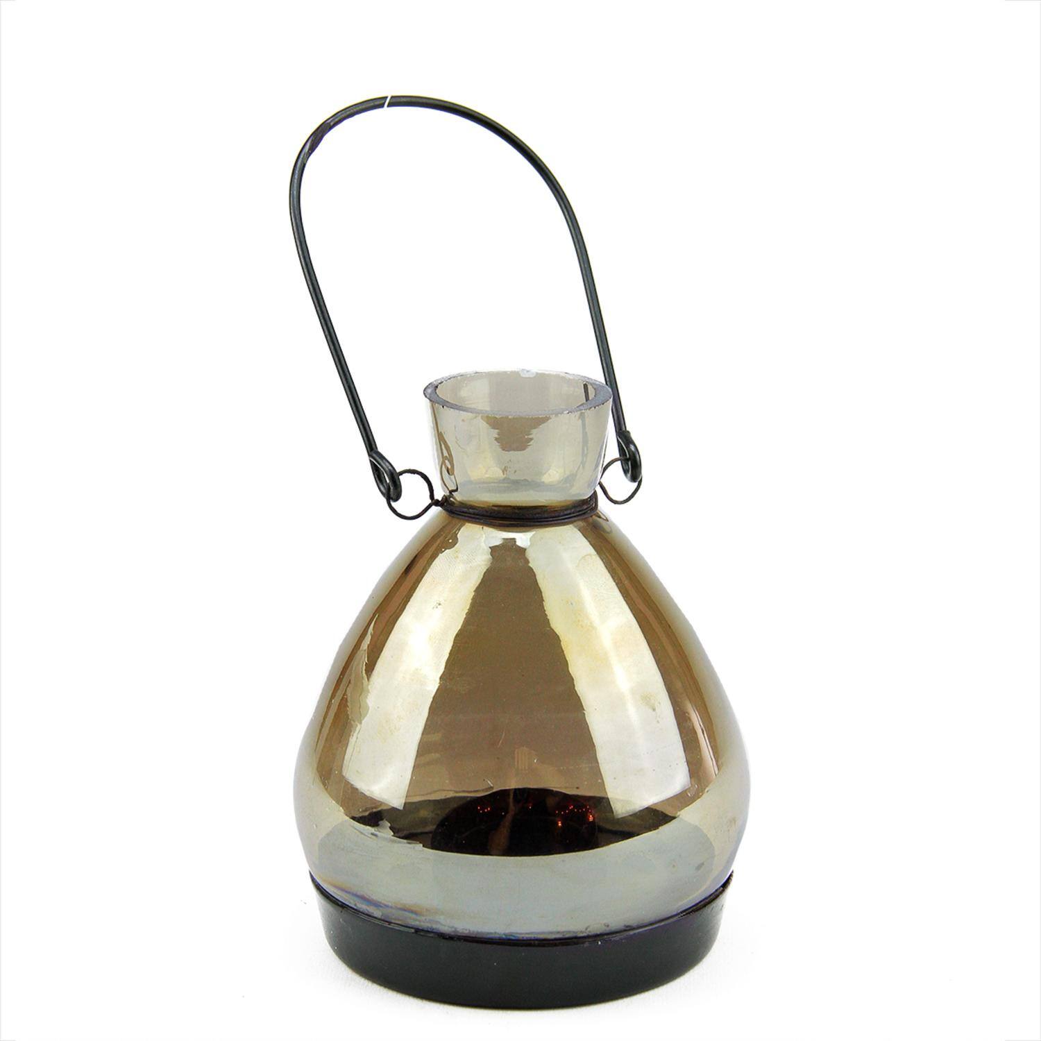 5" Smoke Gray Glass Tapered Bottle Tea Light Candle Lantern