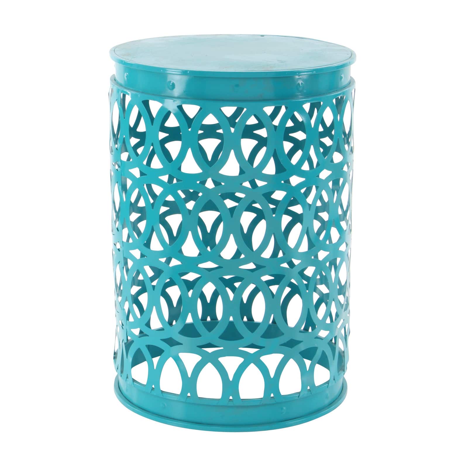 Aqua, Green & Orange Metal Coastal Accent Table Set