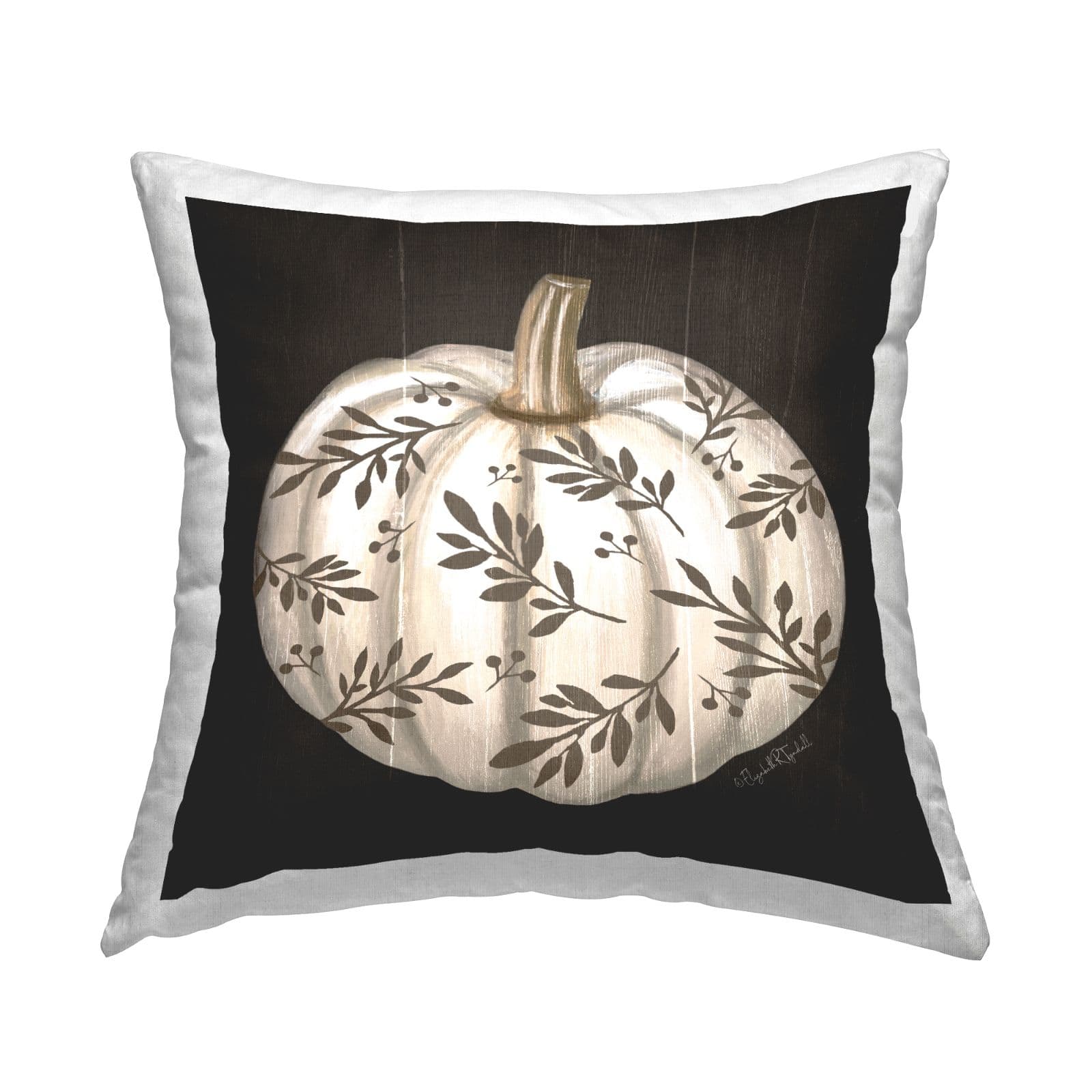 Stupell Industries Rustic White Pumpkin Leaf Sprig Pattern Throw Pillow