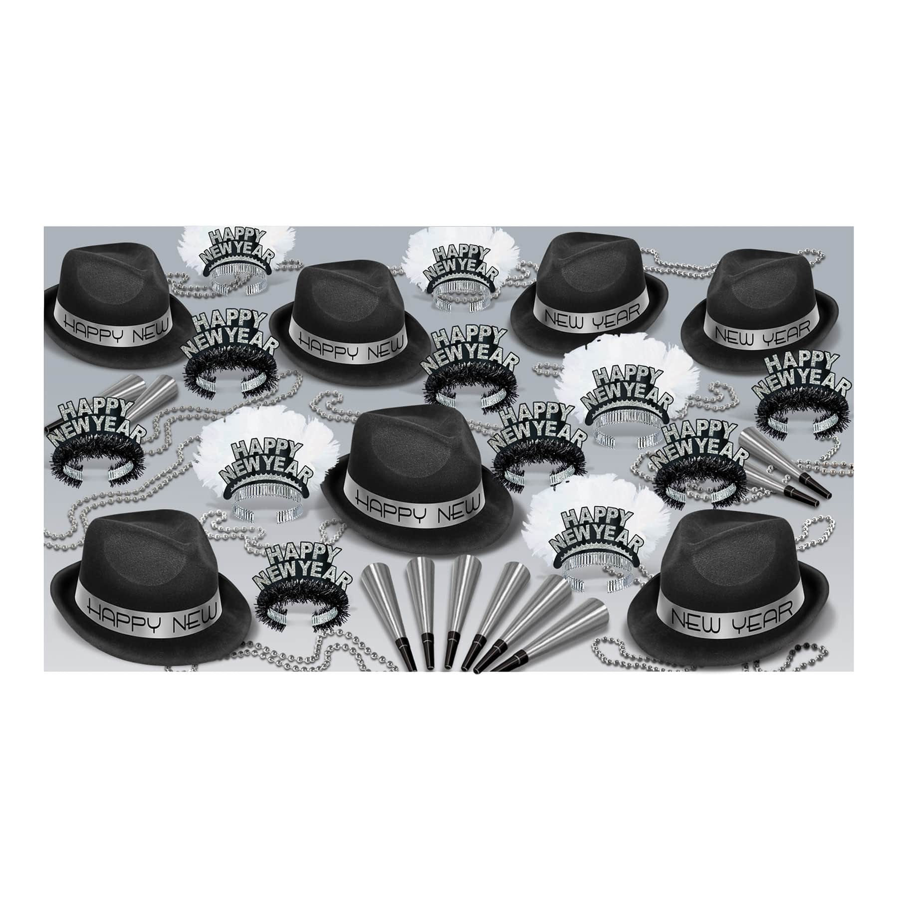 Beistle Black, White & Silver New Year Chairman Party Favor Kit for 50