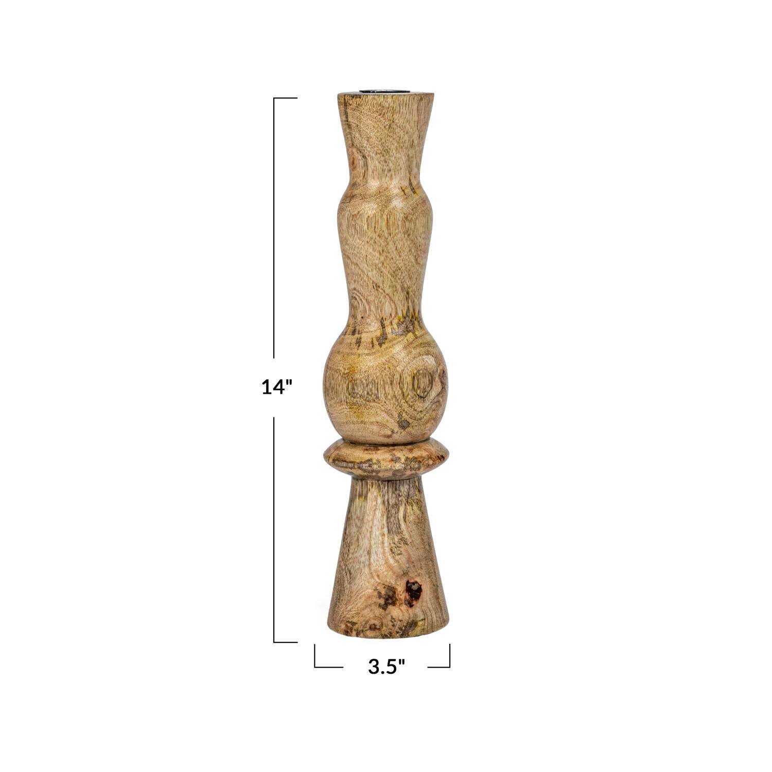 Hello Honey® 14" Round Natural Wood Hand-Carved Taper Candle Holder