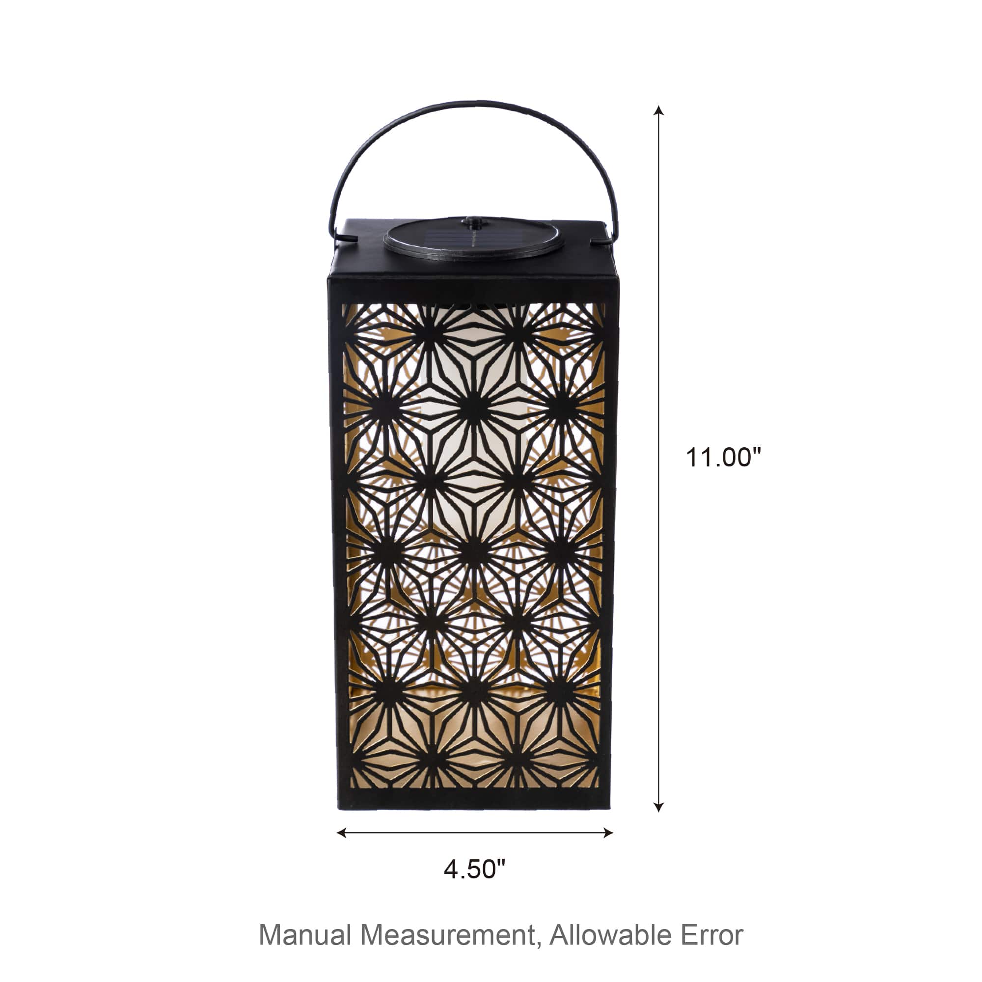 Glitzhome® 11" Set of 2 LED Black Metal Cutout Pattern Solar Powered Hanging Lantern