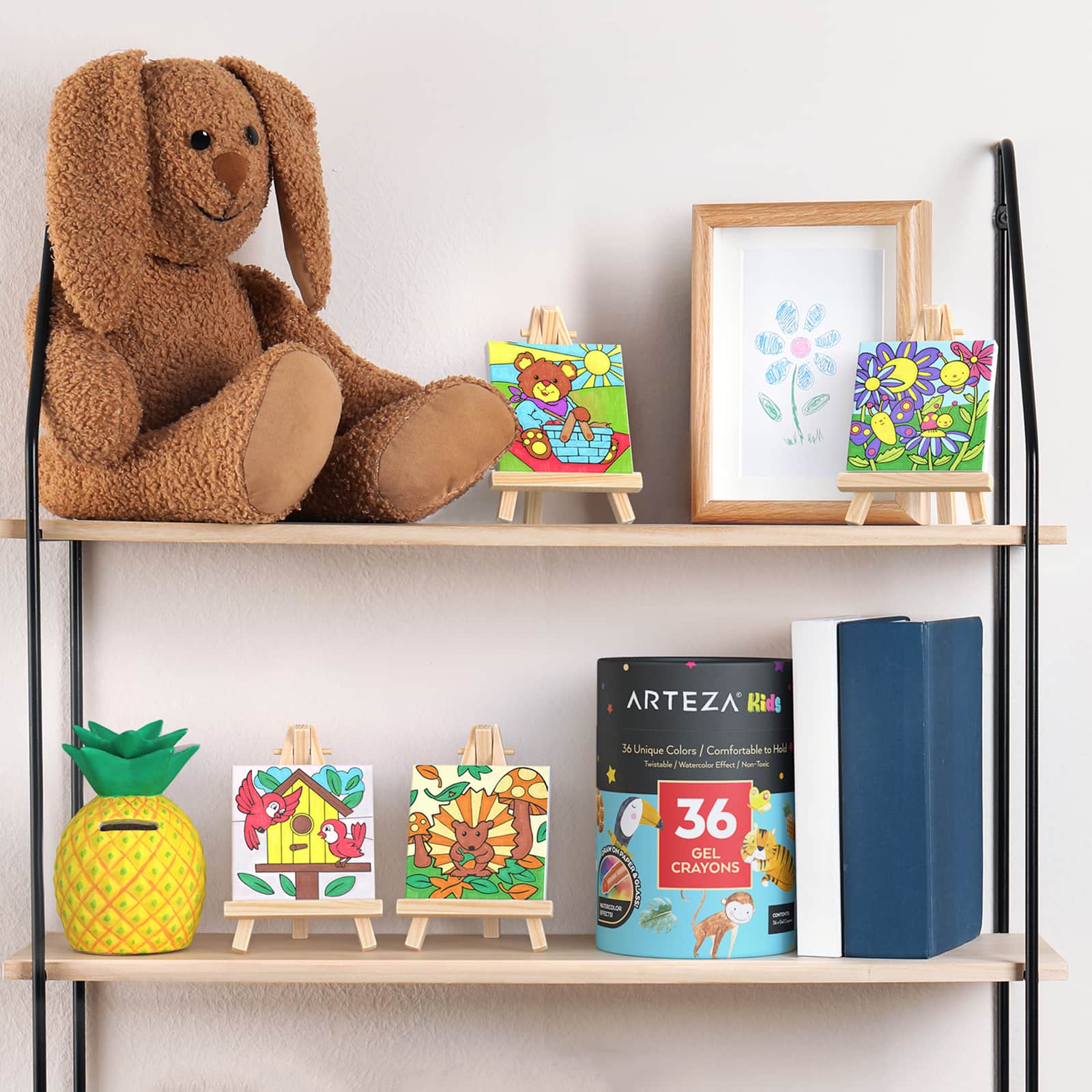 Arteza® Kids Canvas Paint Kit, 4 Mini Canvas- 3 x 3 with Easel