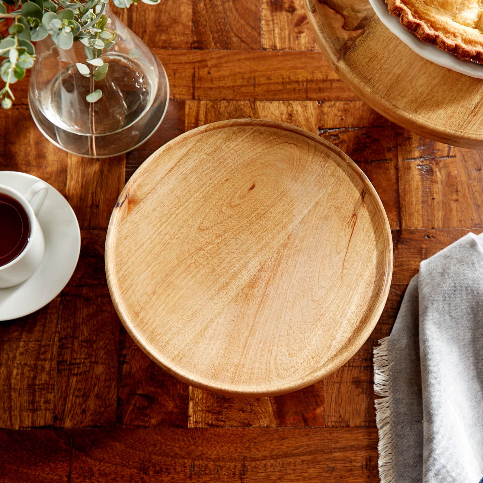 Brown Mango Wood & Metal Cake Stand Set