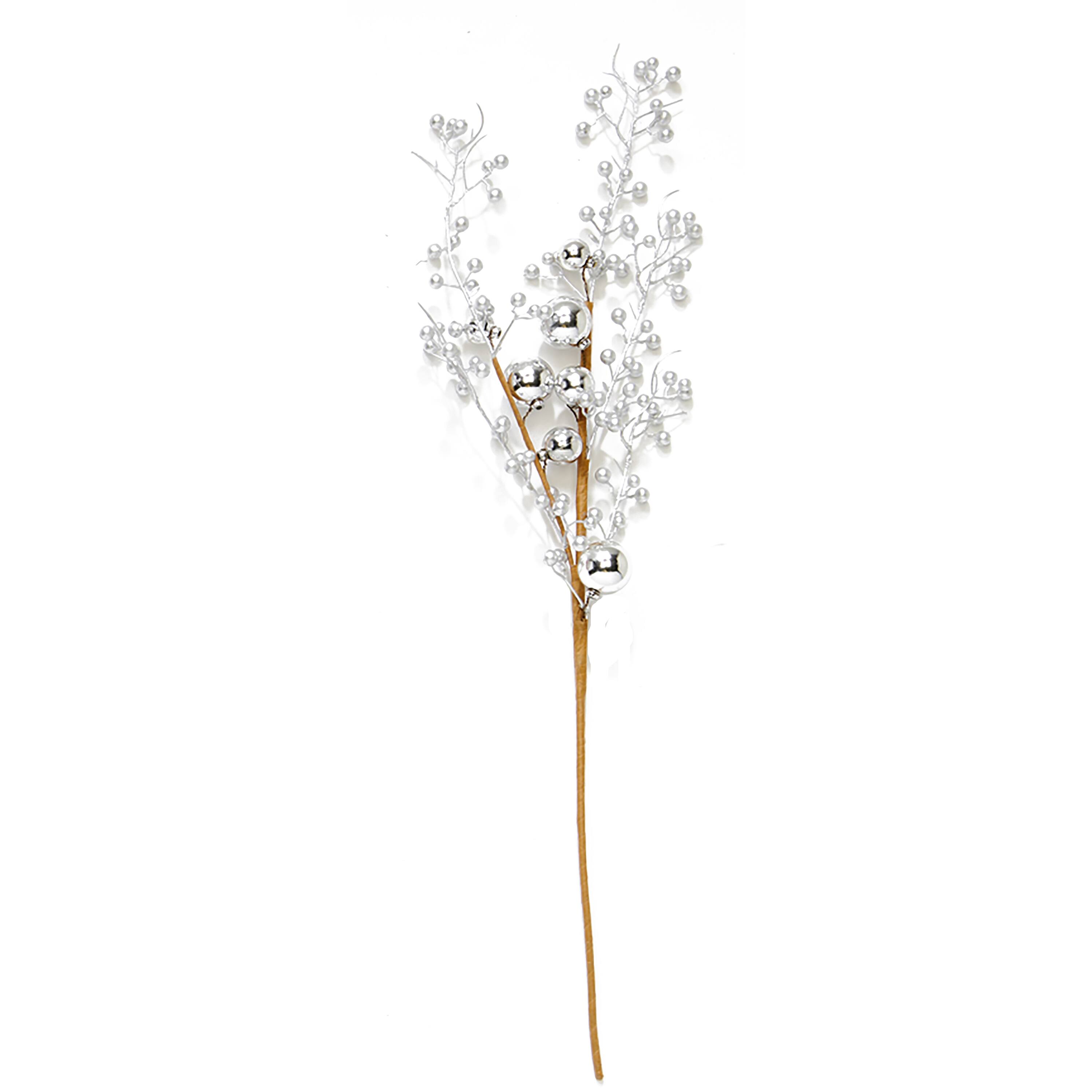 30" Silver Artificial Berries & Shiny Balls Sprays, 3ct.