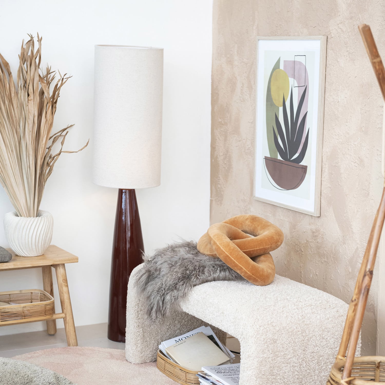 Hello Honey® 4ft. Brown Reactive Glaze Ceramic Floor Lamp with Linen Shade