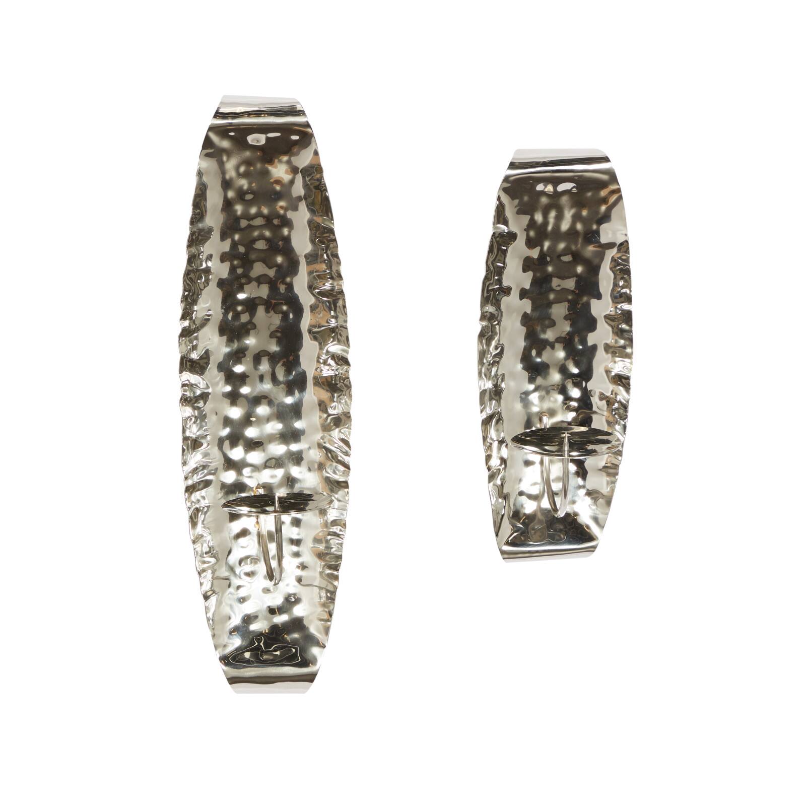 Set of 2 Silver Stainless Steel Contemporary Wall Sconce, 13.5", 18.5"