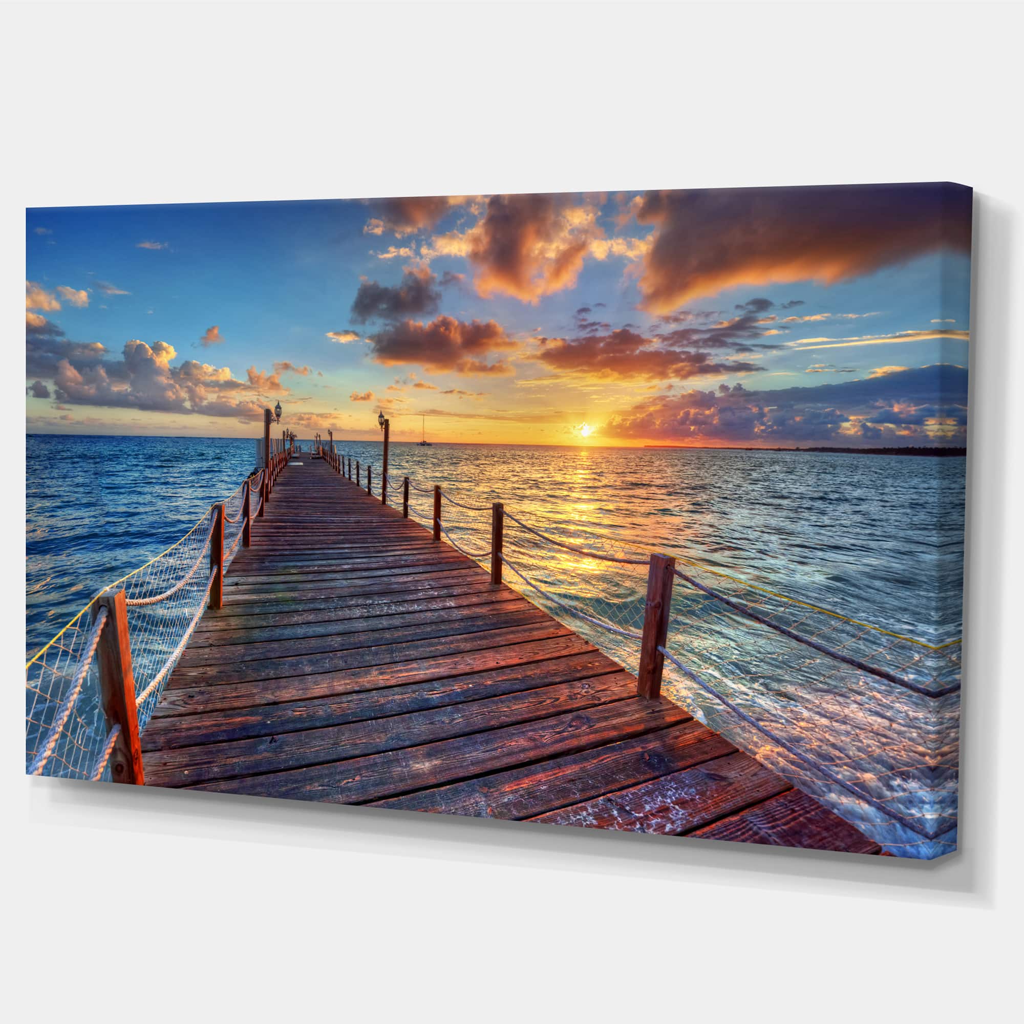 Designart - Beautiful Sunset over Sea Pier