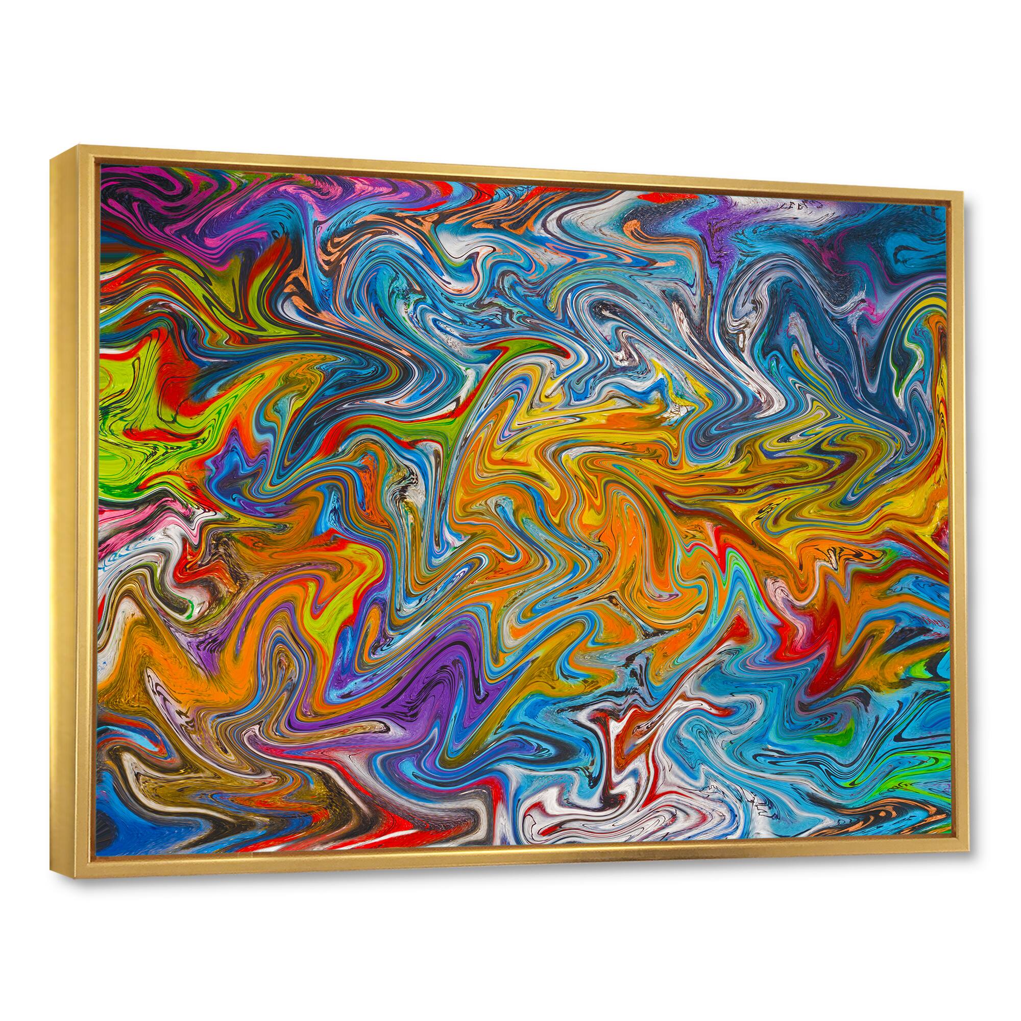 Designart - Fractal Flowing Colors - Abstract Framed Canvas Art Print