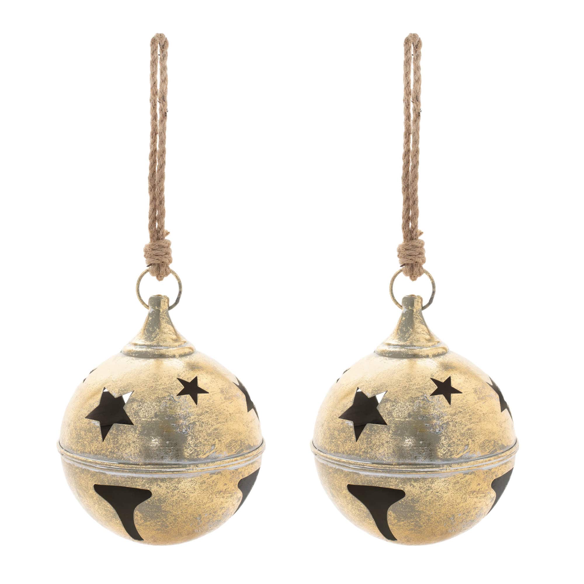 Melrose 10.5" Gold Distressed Metal Bell Ornaments, 2ct. | Michaels®