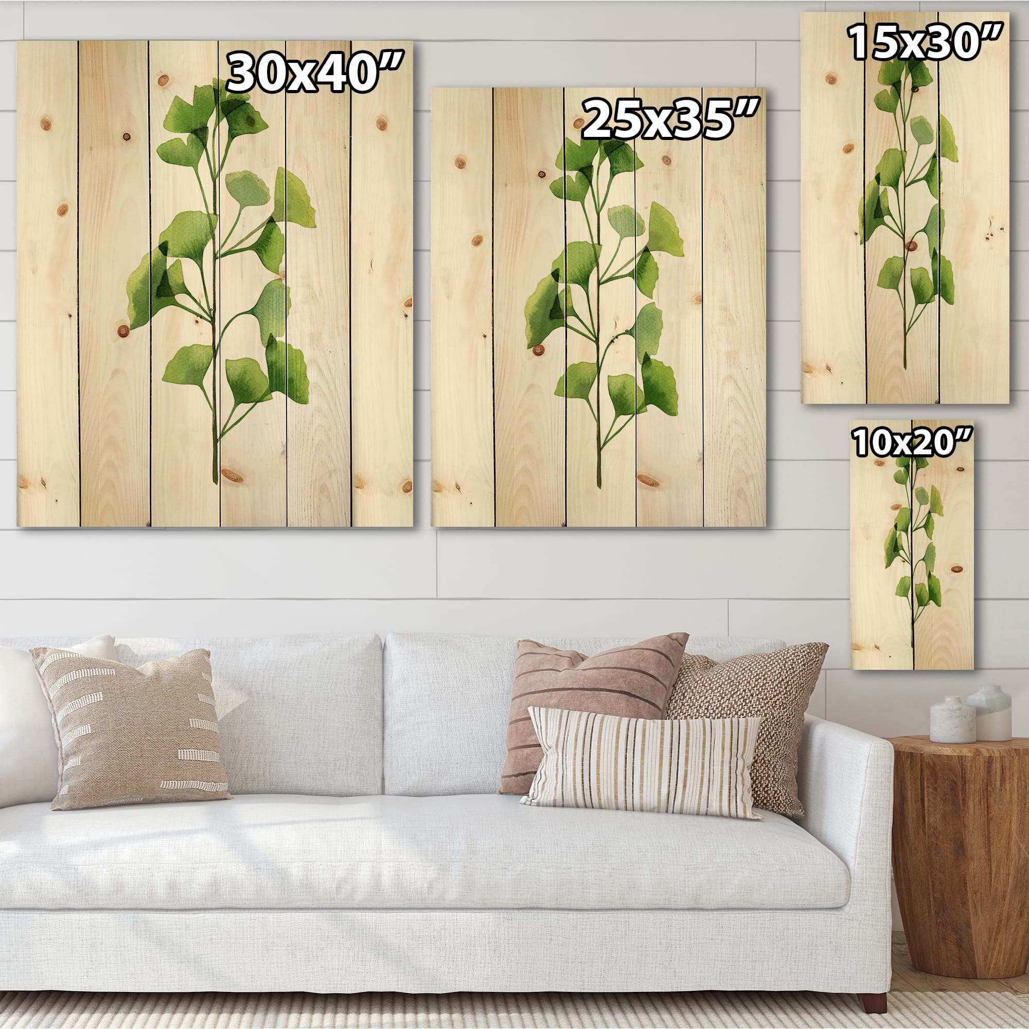 Designart - Green Field Plant Foliage - Farmhouse Print on Natural Pine Wood
