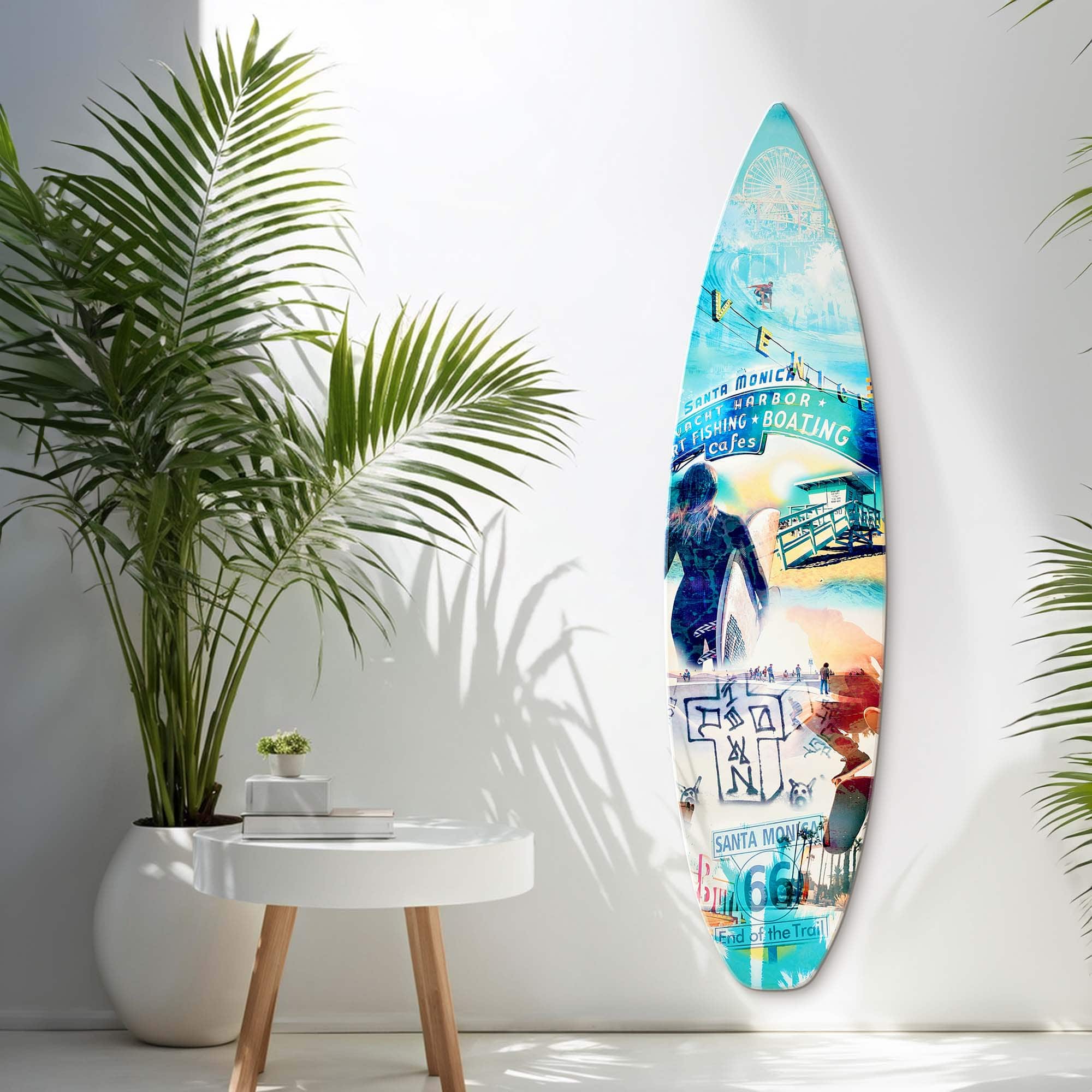 American Art Decor Dogtown Collage Surfboard Plaque Wall Sign - 15" x 59.625"