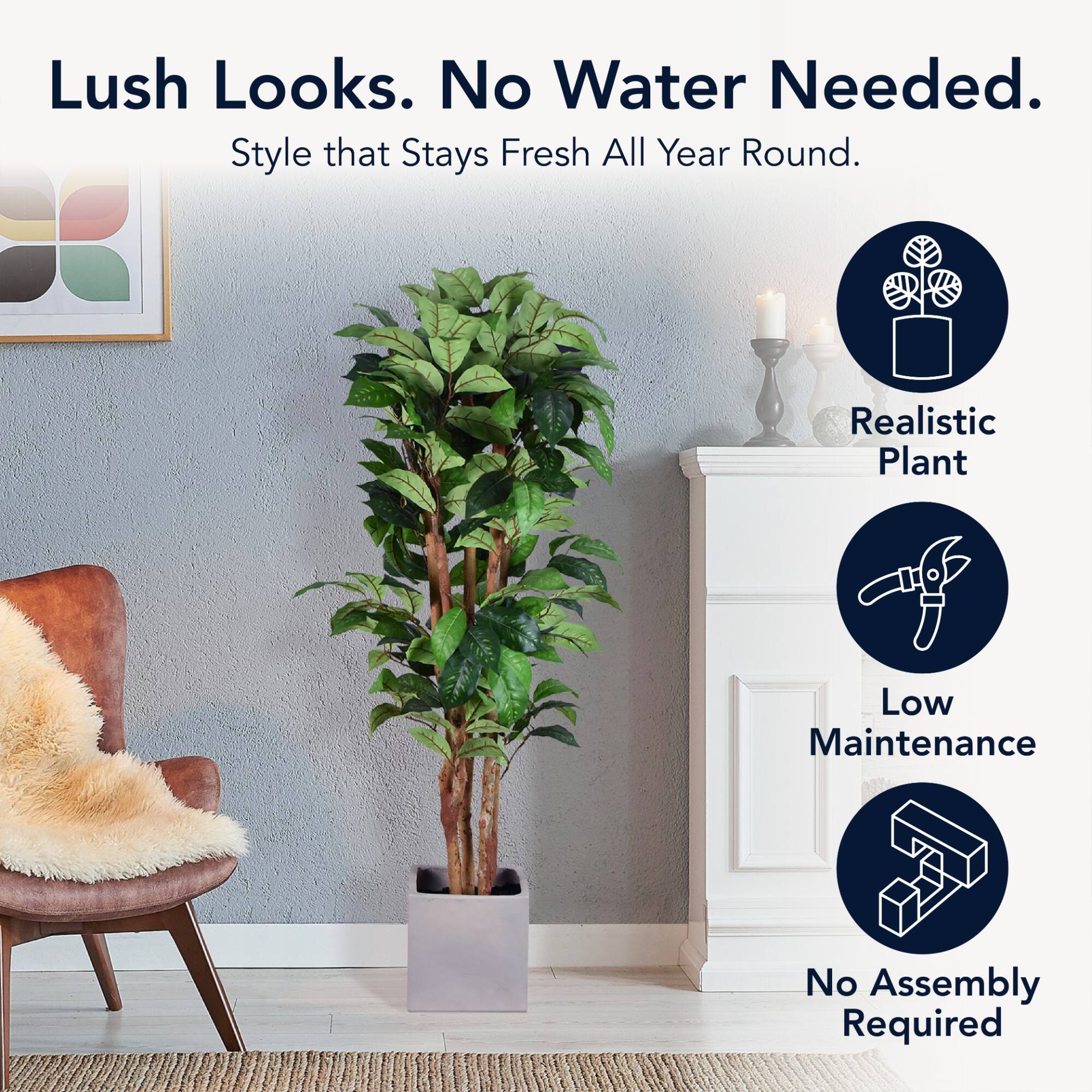 American Art Decor 5ft Artificial Coffee Tree in Cement Pot Faux Plant
