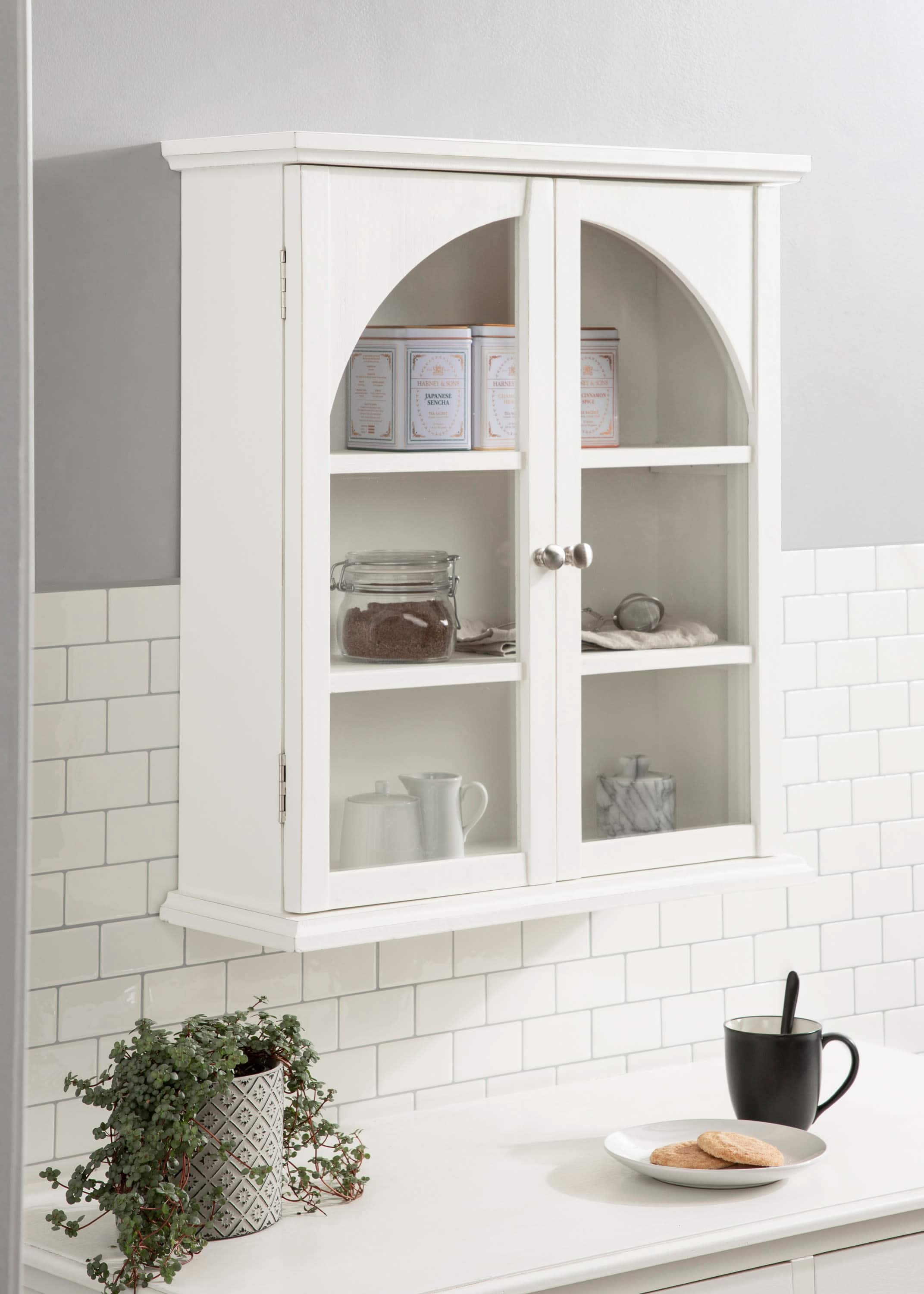 Kate and Laurel White Walsted Decorative Wood Arch Cabinet