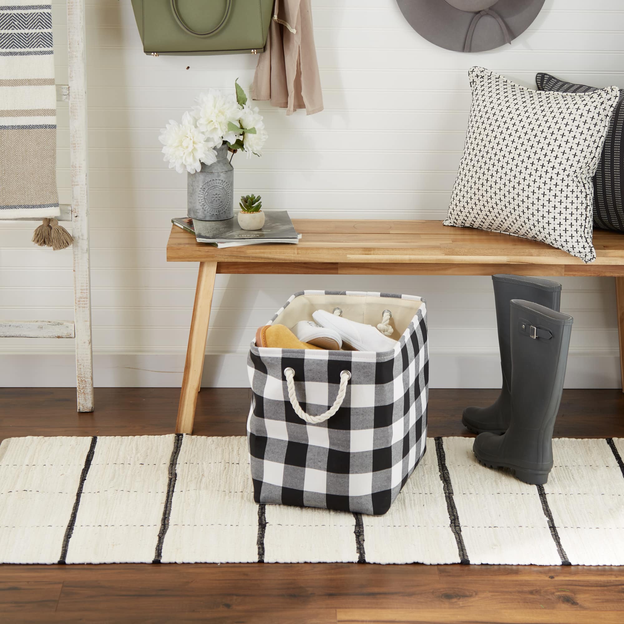 DII® Large Rectangle White/Black Buffalo Check Polyester Bin