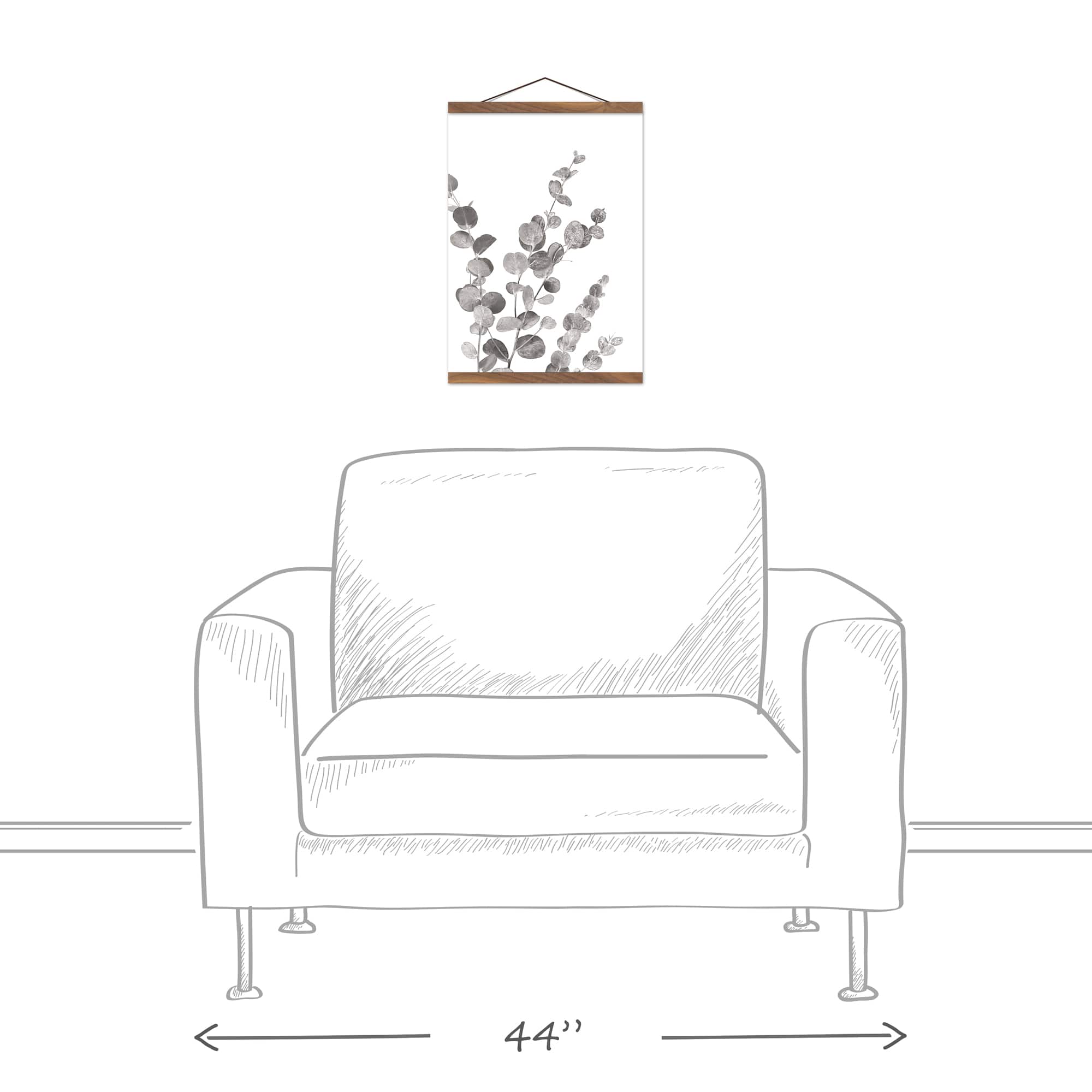 Gray & White Eucalyptus I Teak Hanging Canvas