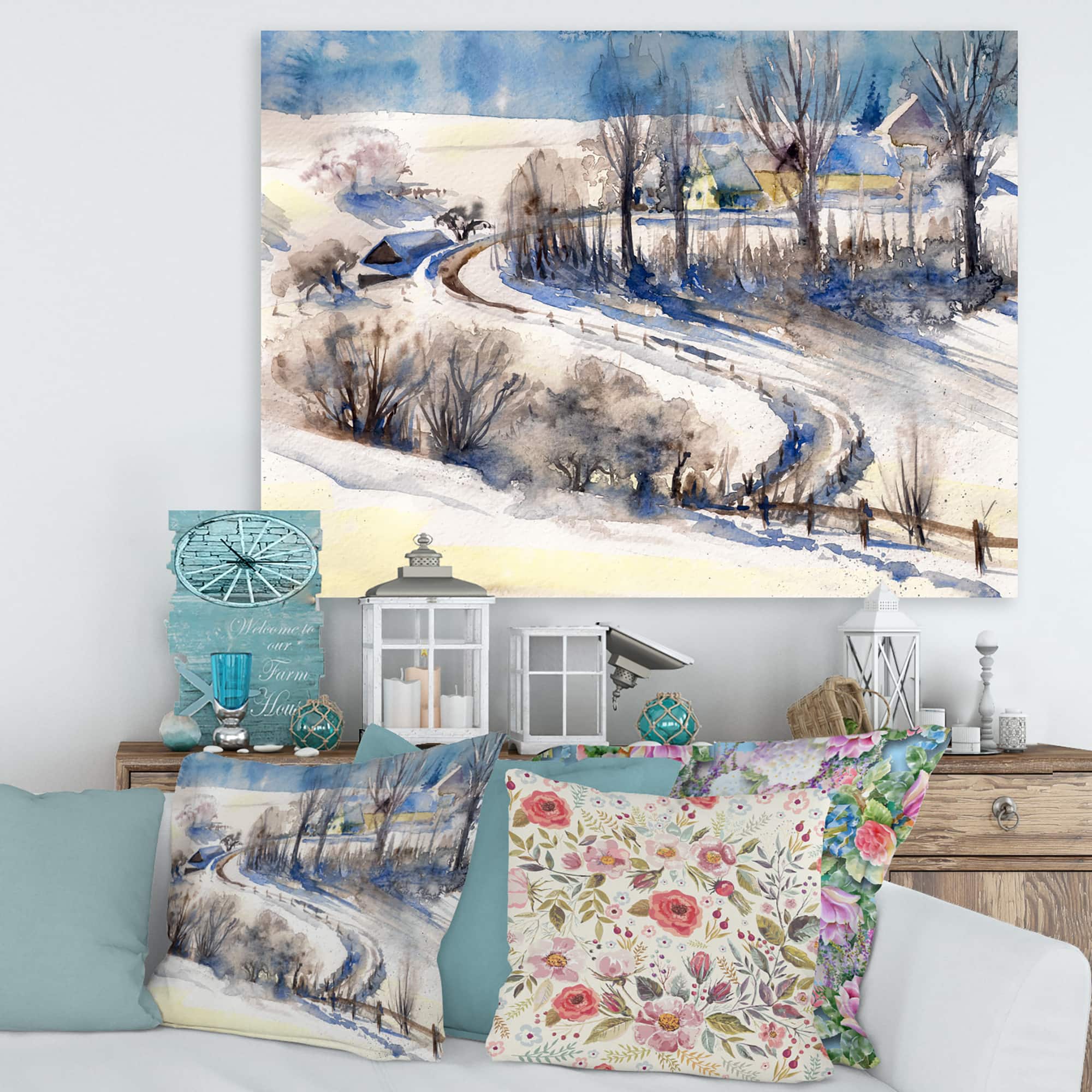 Designart - Country Road In Winter Times I - Traditional Canvas Wall Art Print