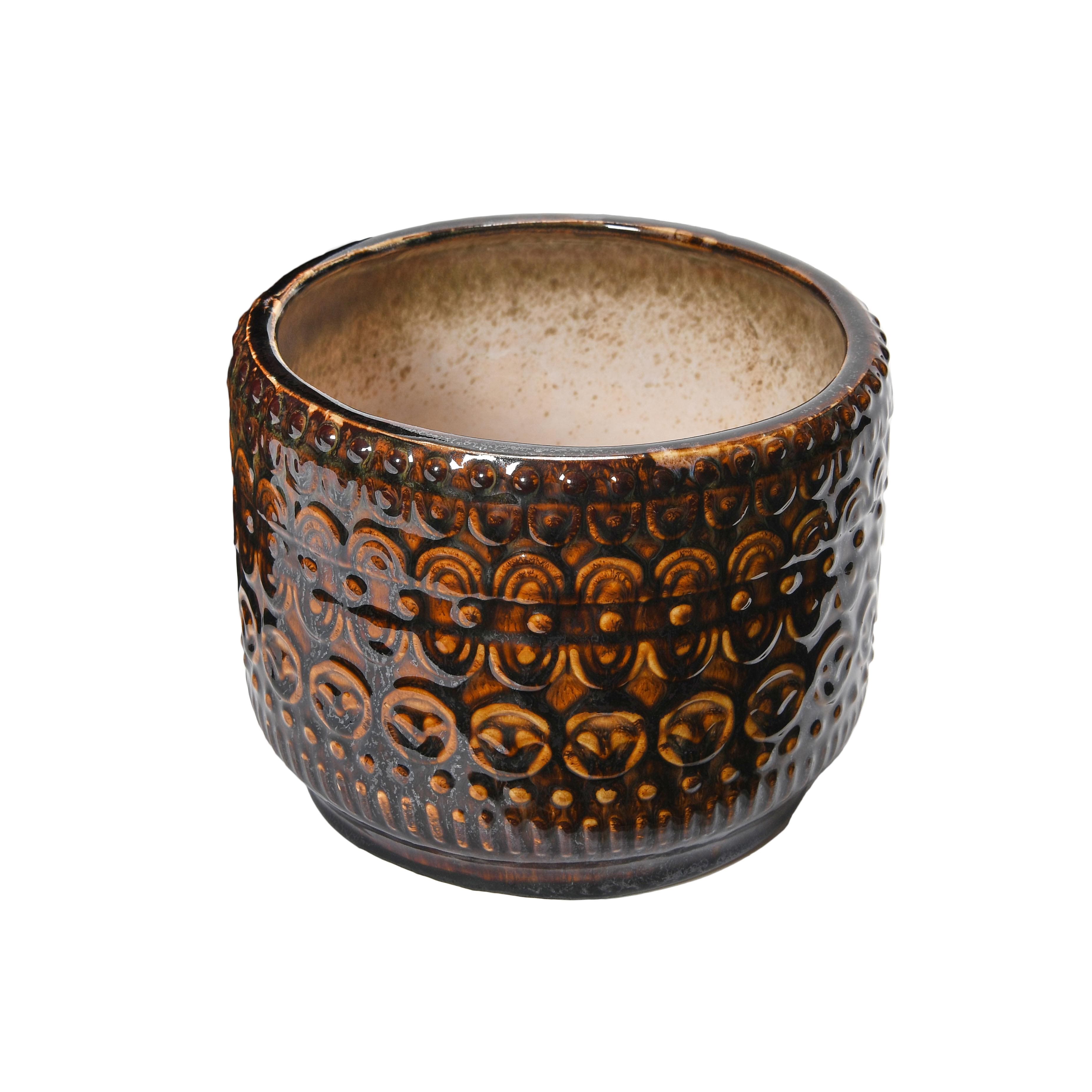 Hello Honey® 8" Round Embossed Stoneware Planter with Reactive Glaze Finish