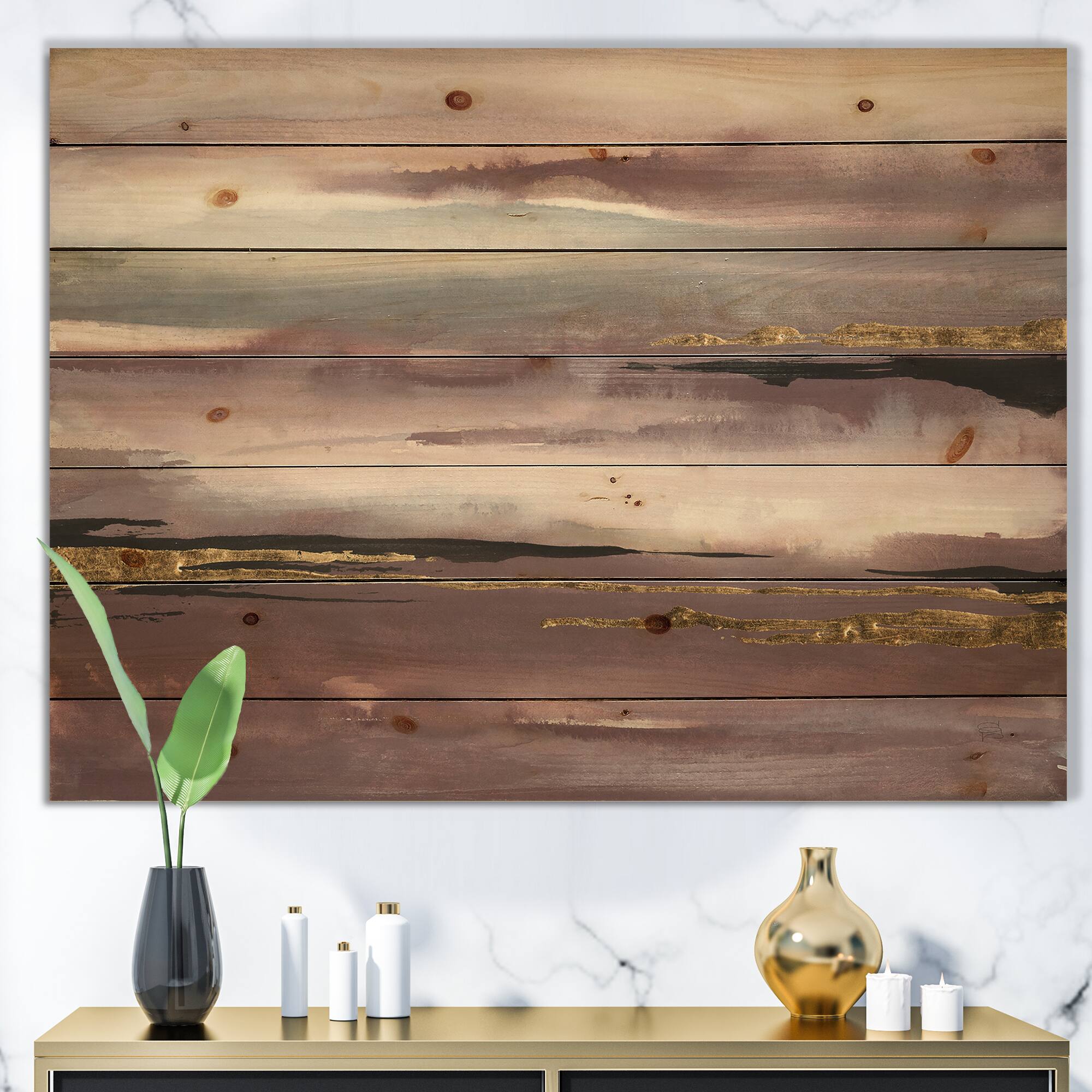 Designart - Purple Glam Storm IV - Glam & Shabby Chic Print on Natural Pine Wood
