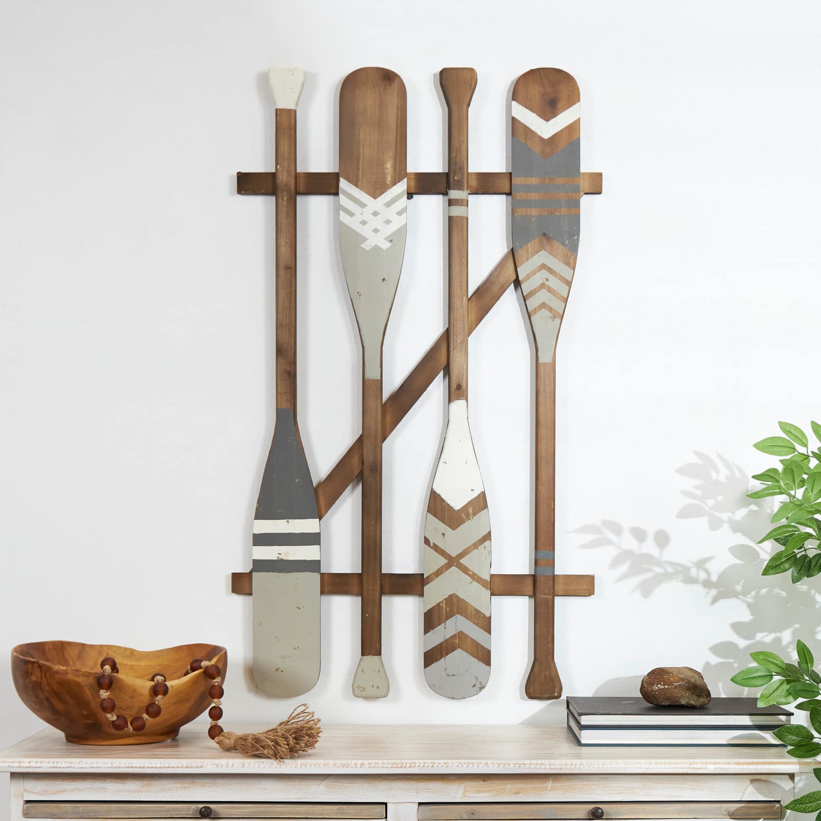 Gray Arrow & Stripe Patterned Wood Paddle Wall Décor