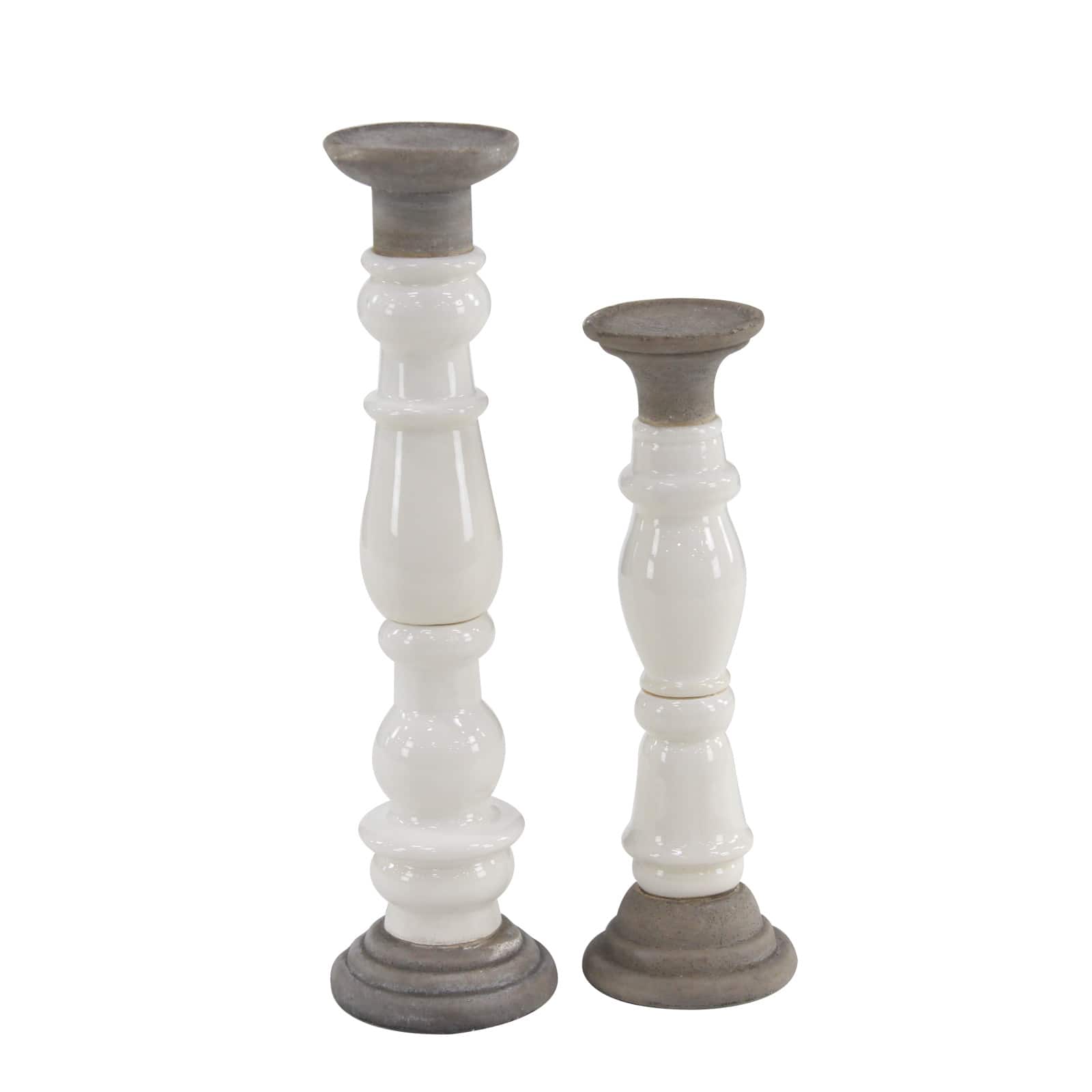 White Stoneware Country Candle Holder Set