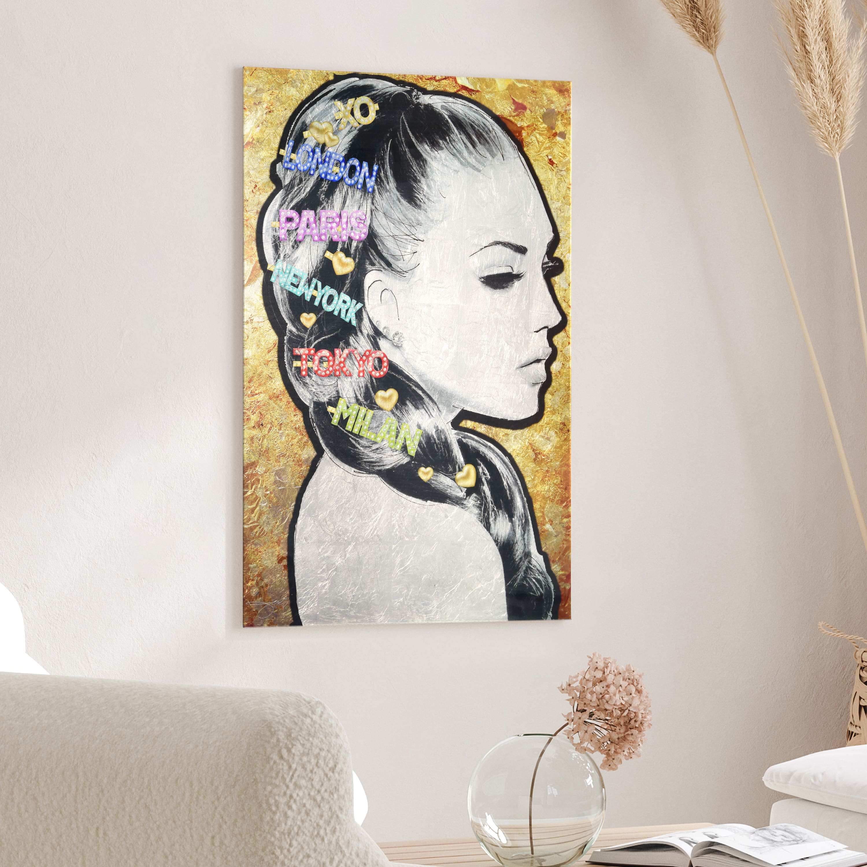Empire Art Direct Silver Leaf Vetro de Arte 36" x 24" City Clips Frameless Printed Tempered Glass Wall Art