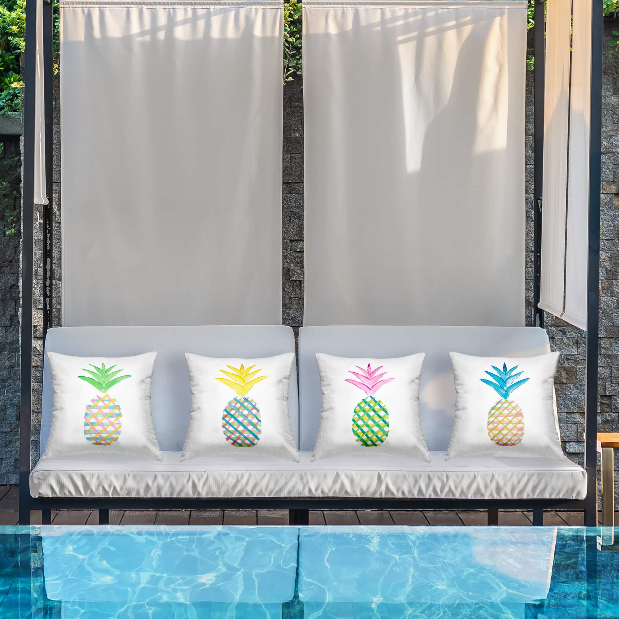 Stupell Industries 18" x 18" Plaid Patterned Pineapples Outdoor Print Throw Pillow Set
