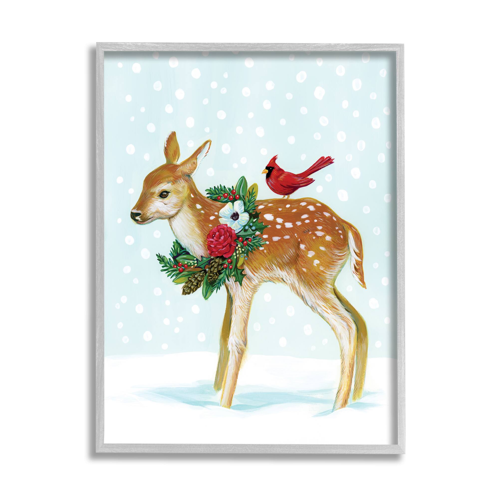 Stupell Industries Snowy Deer Holiday Cardinal Framed Giclee Art