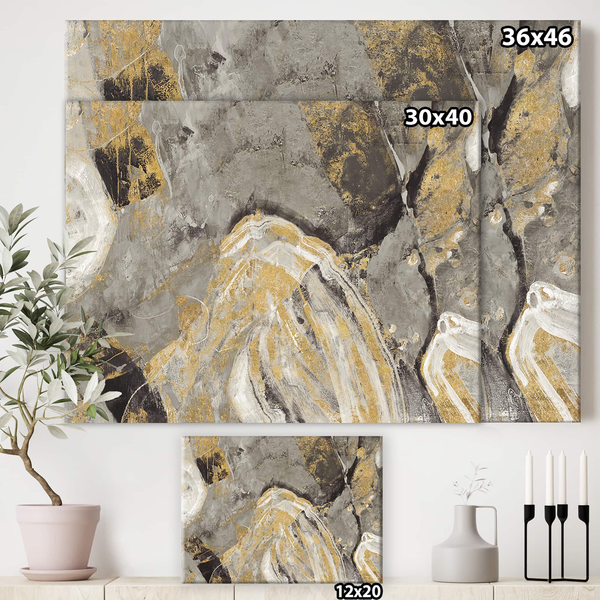 Designart - Painted Gold Stone - Cabin & Lodge Canvas Art