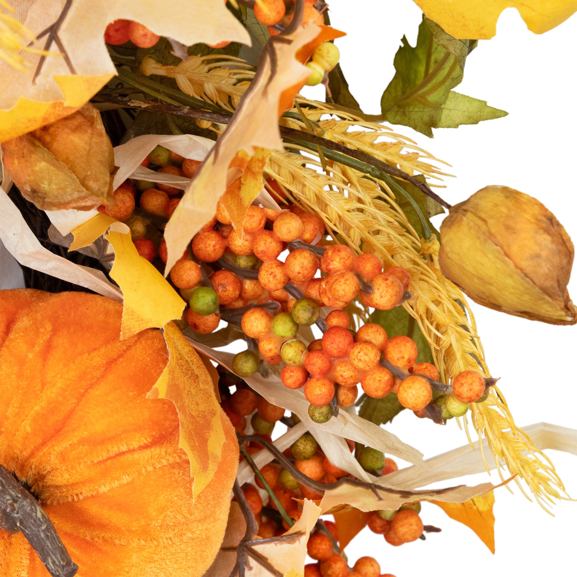 24" Velvet Pumpkins & Wheat Fall Harvest Wreath