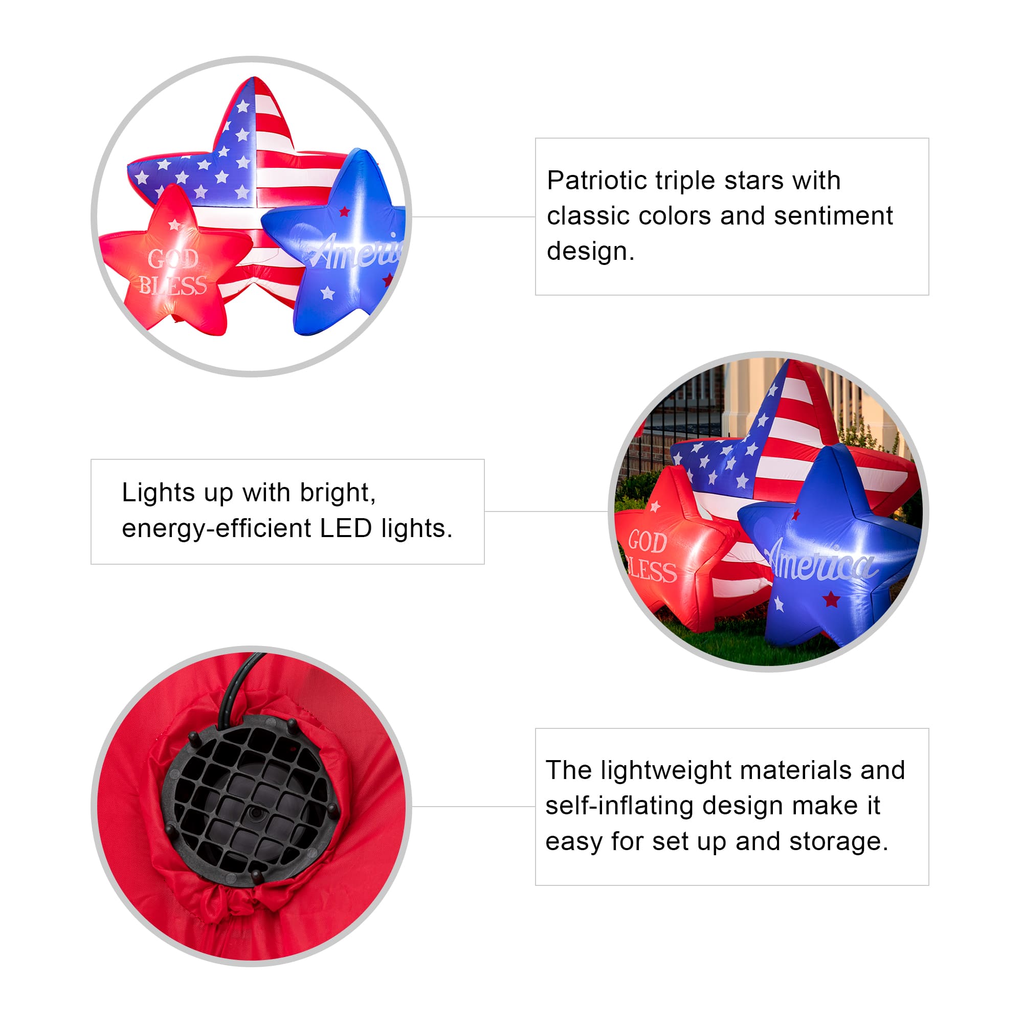 Glitzhome® 6ft. Lighted Patriotic American Inflatable Stars Décor