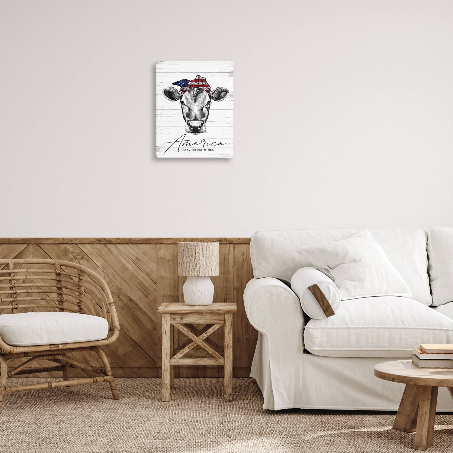 Stupell Industries Americana Cow Red White and Moo Country Farm Quote Canvas Wall Art