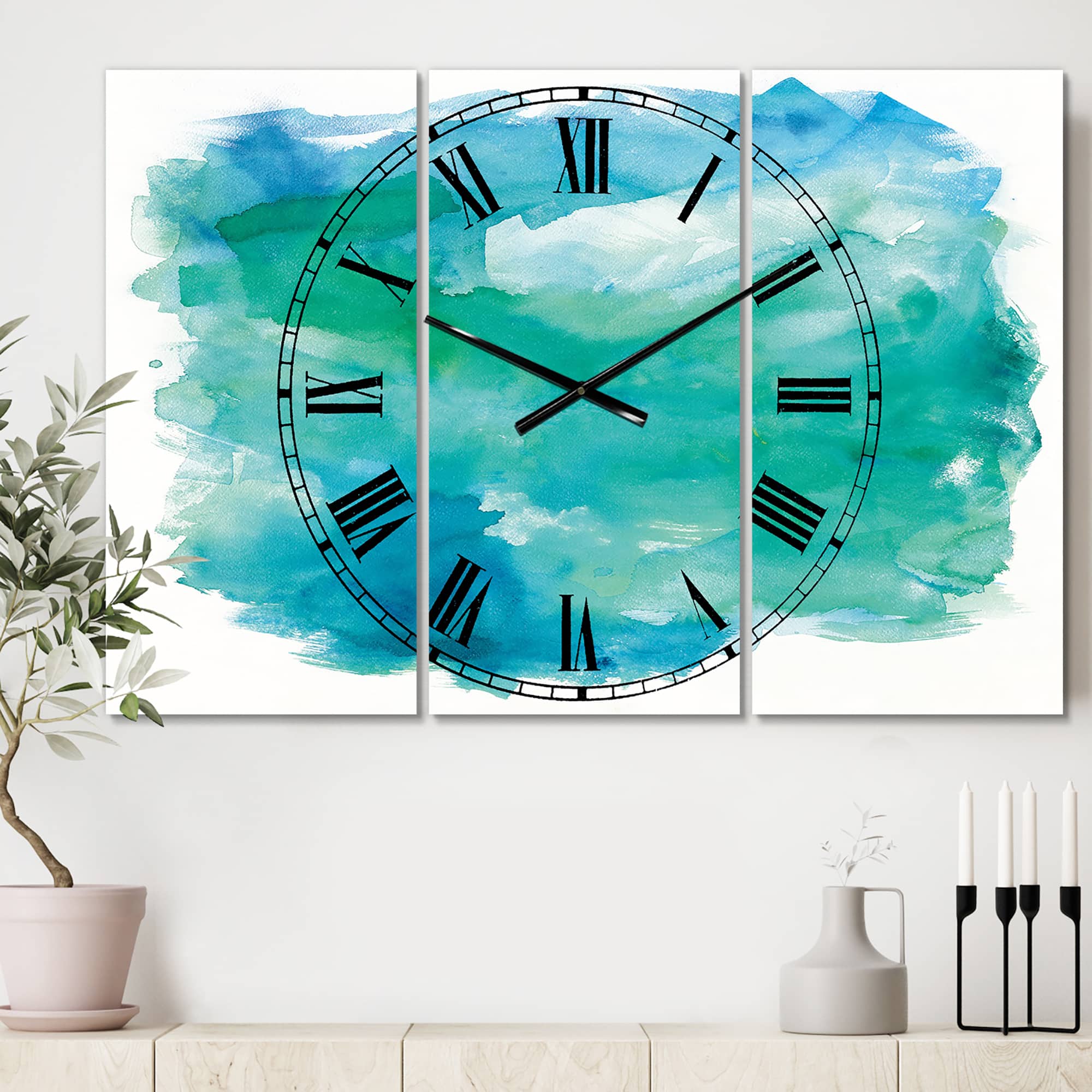 Designart Sea Glass Farmhouse 3 Panel Wall Clock