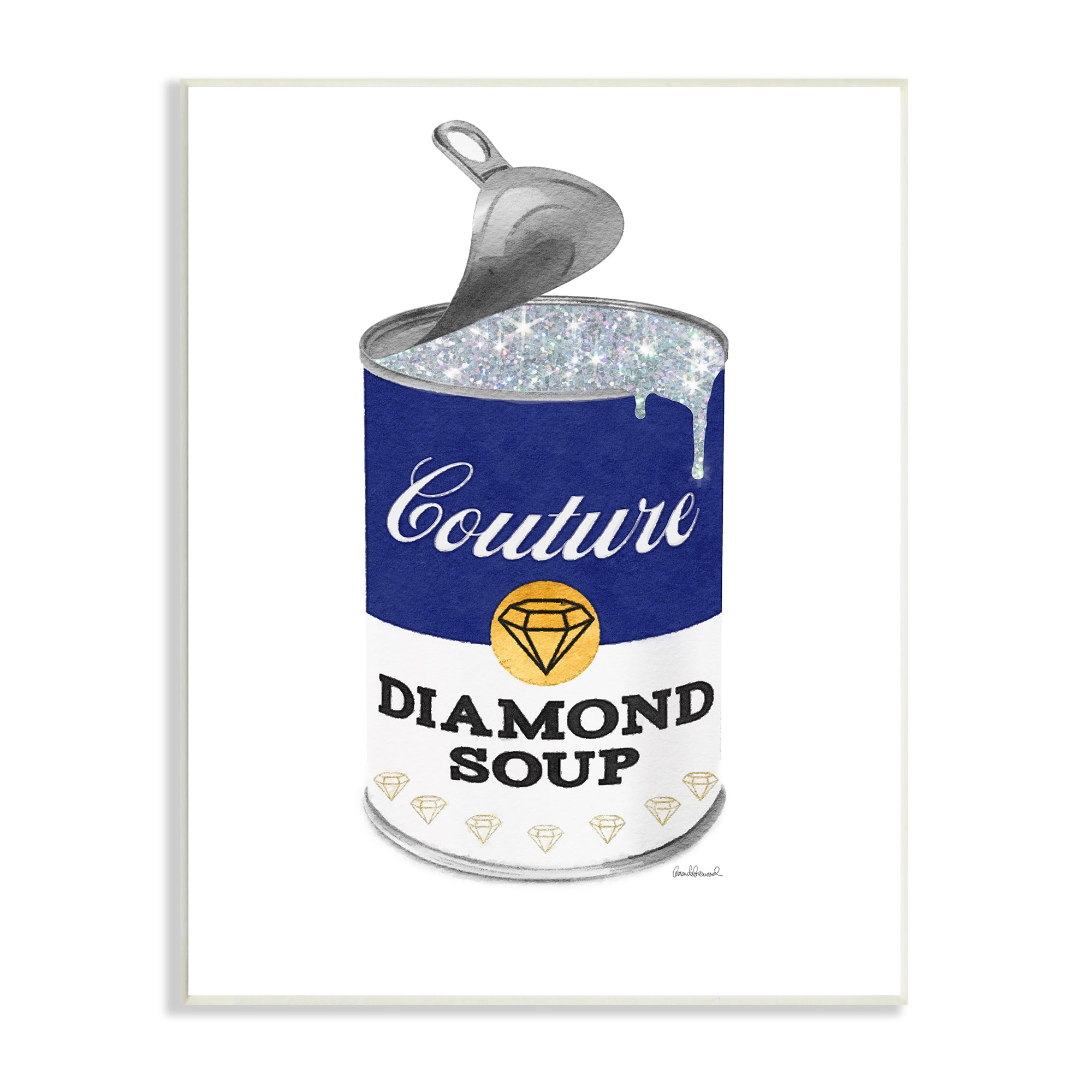 Stupell Industries Couture Blue Condensed Diamond Soup Can Sparkle Pattern Wall Plaque