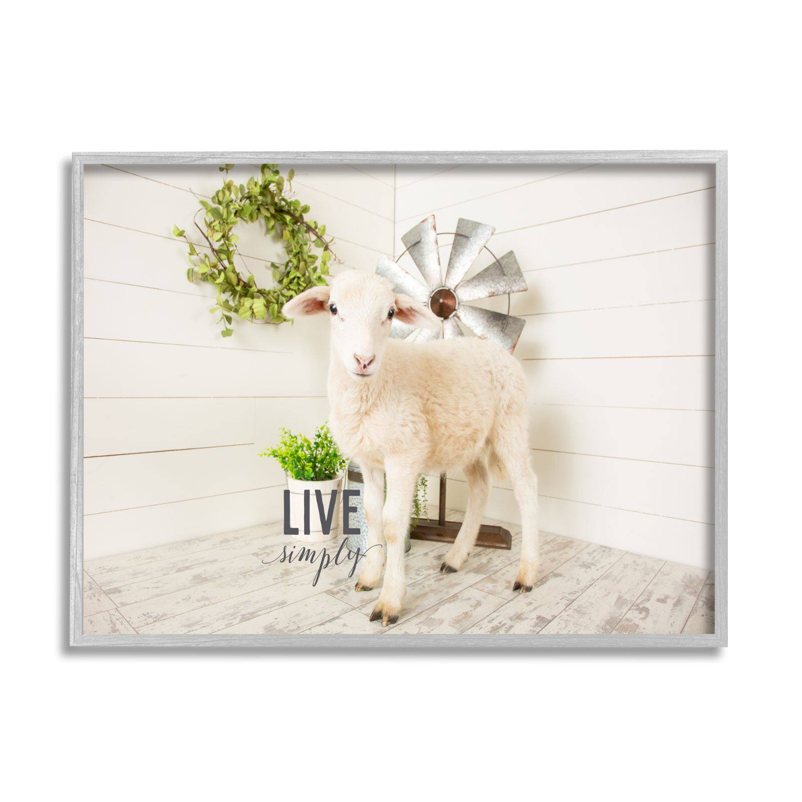 Stupell Industries Live Simply Baby Sheep with Greenery Photograph Framed Wall Art