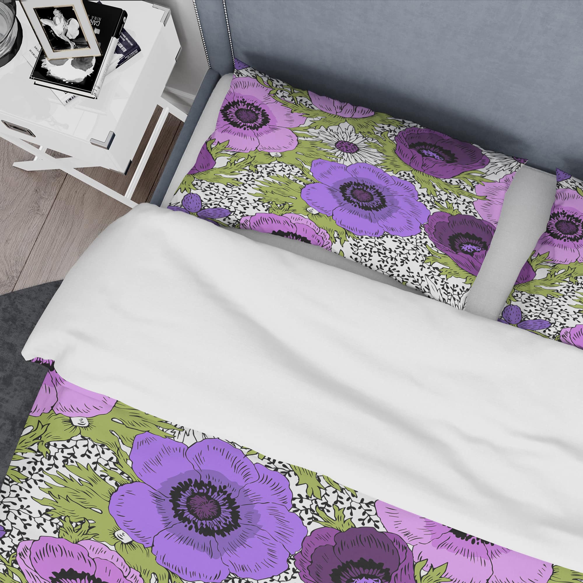 Designart 'Purple Retro Fantasy Flowers' Mid-Century Duvet Cover Set