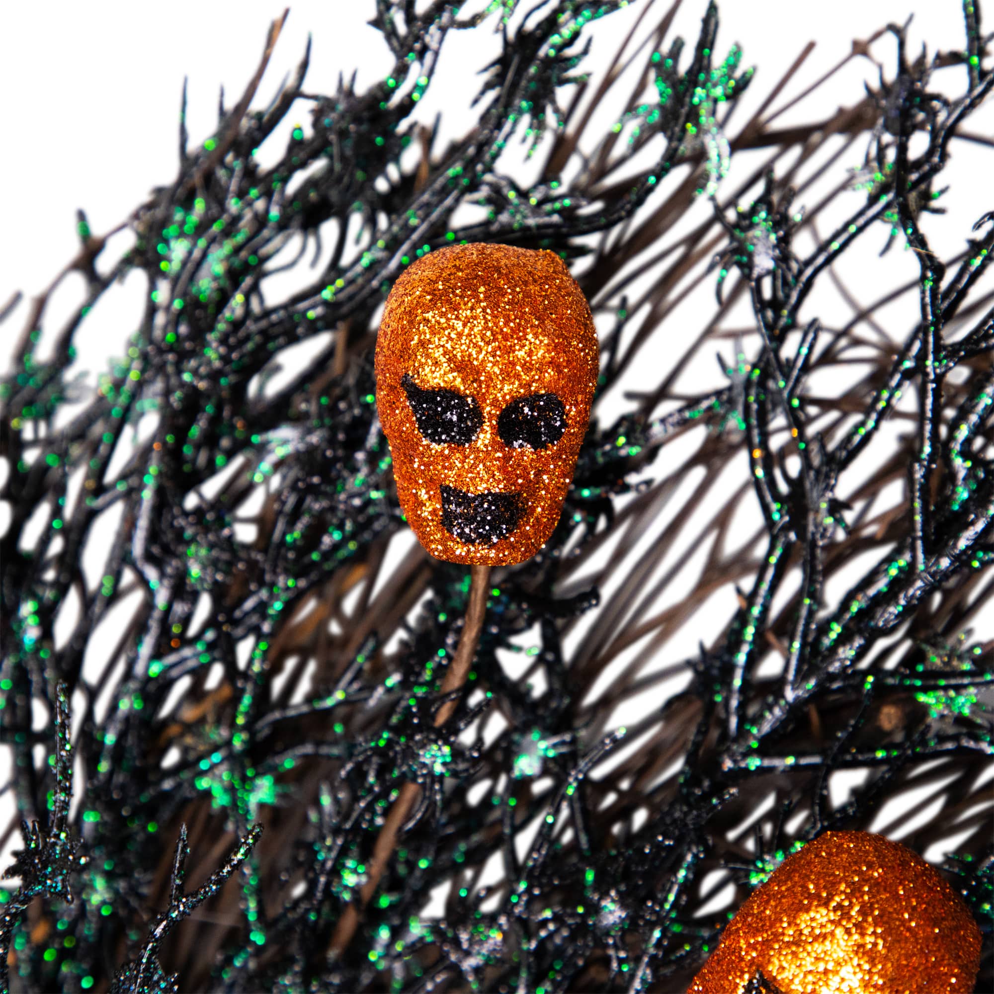22" Black & Orange Skulls and Spiders Halloween Twig Wreath