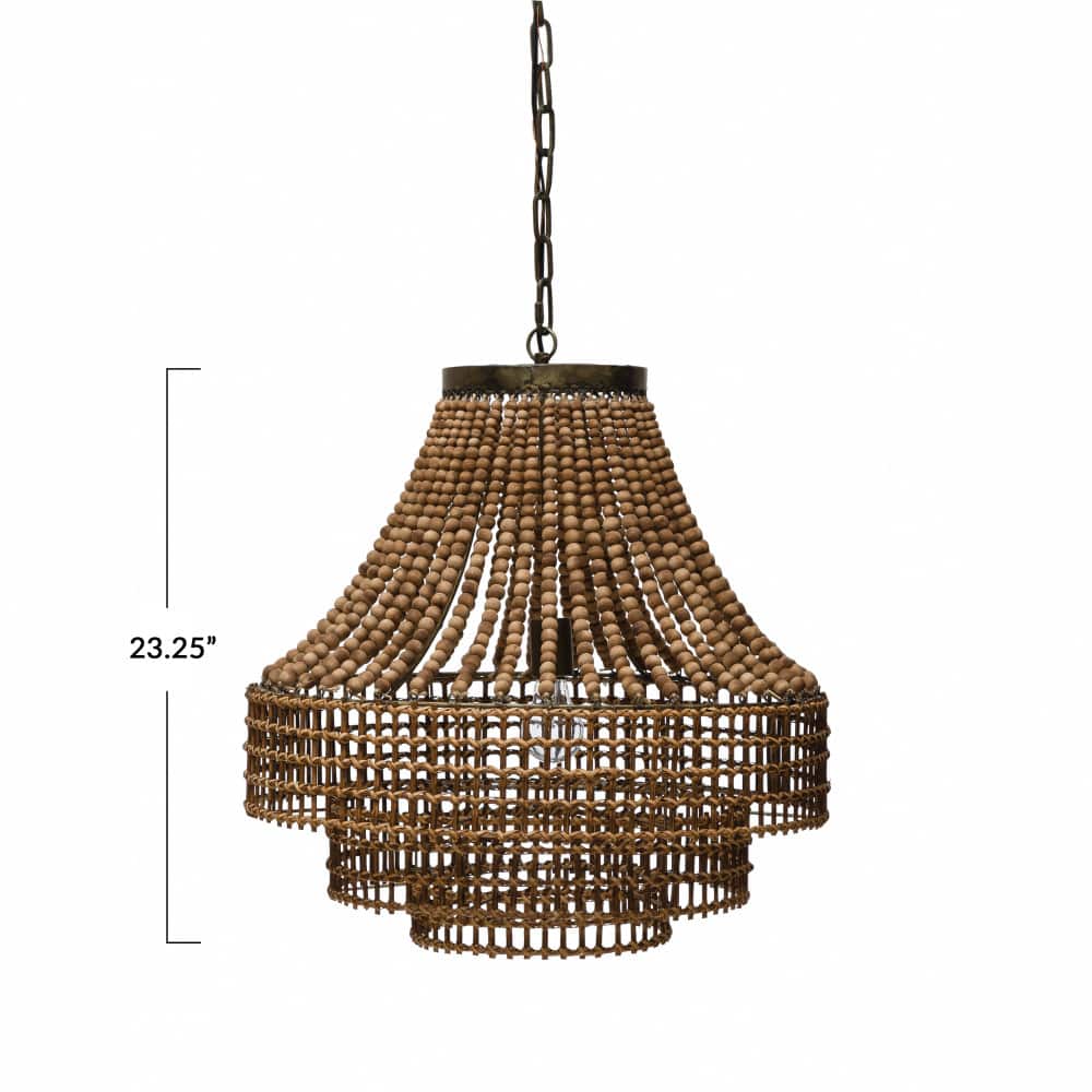 Hello Honey® 23.5" Metal, Rattan and Wood Bead Chandelier