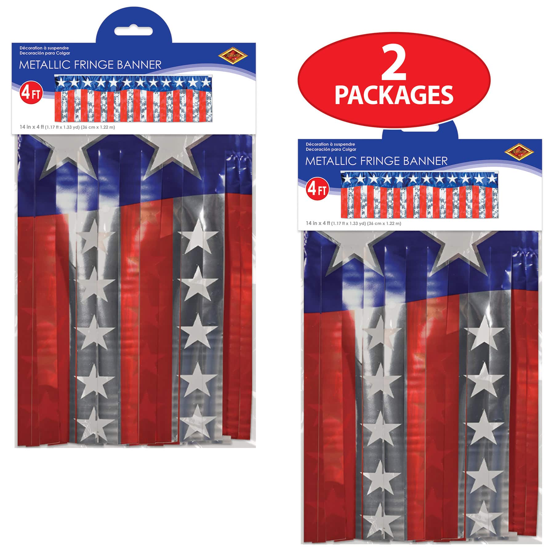 Beistle 4ft. Metallic Stars & Stripes Fringe Banners, 2ct.