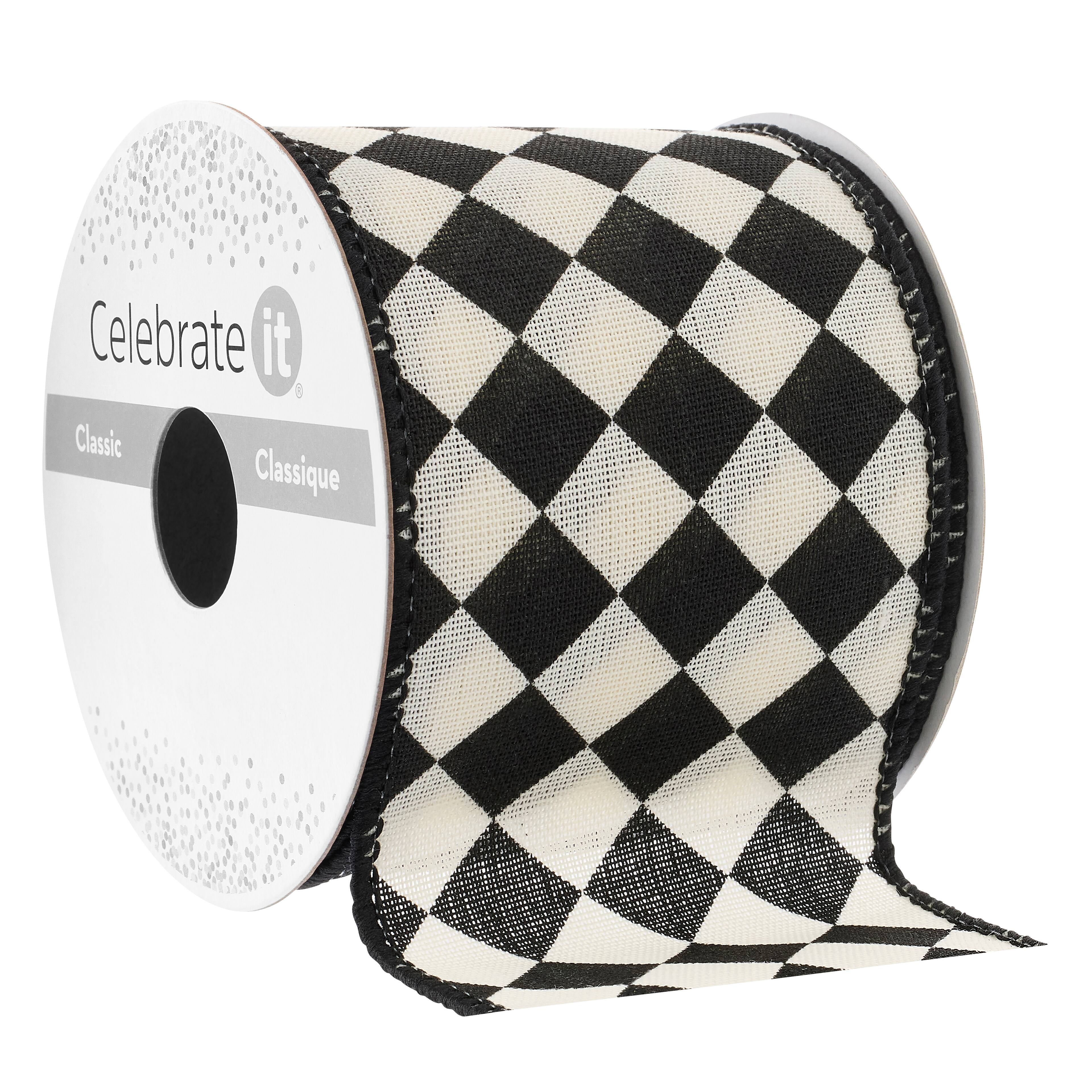 2.5" x 3yd. Black & White Diamonds Wired Edge Ribbon by Celebrate It™