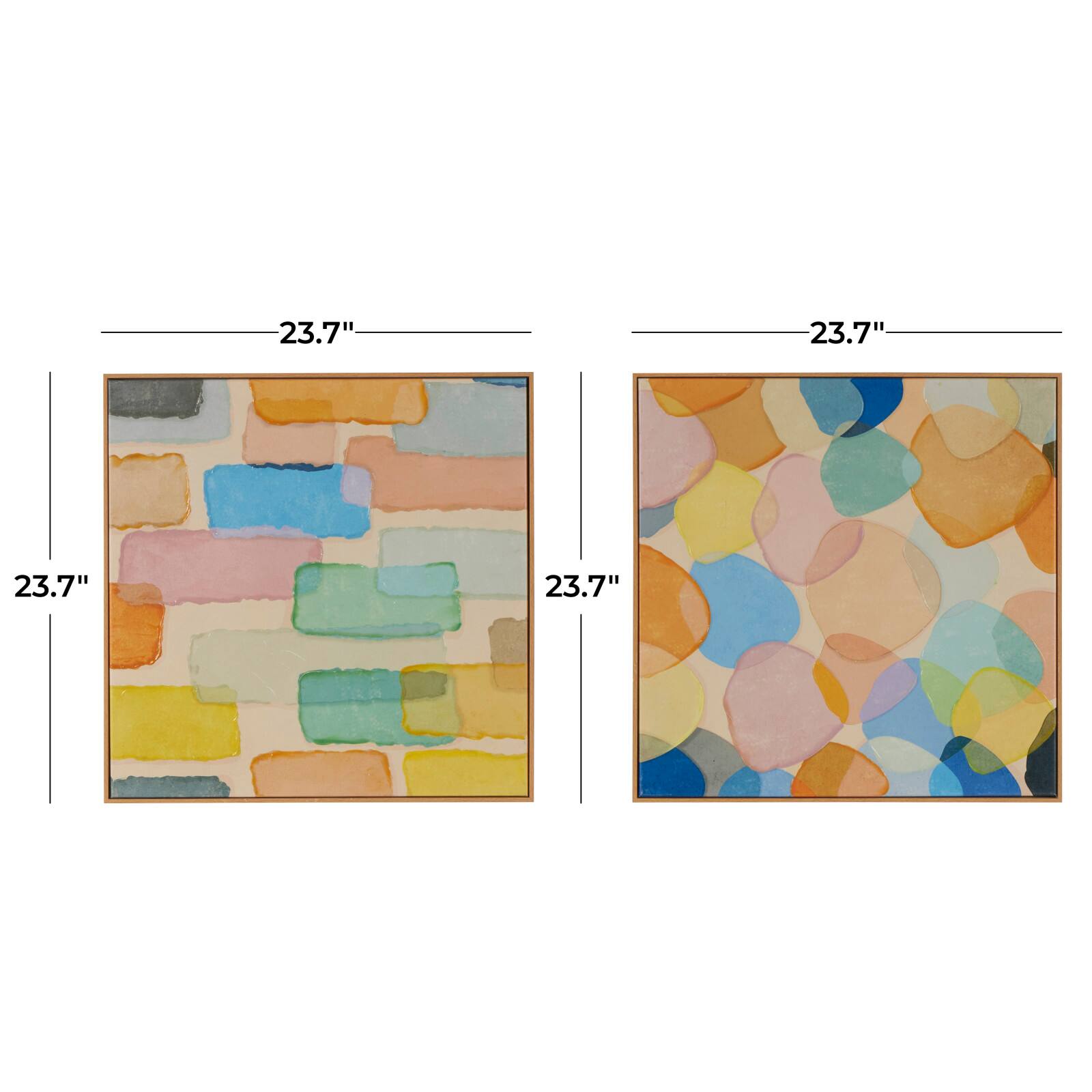 24" x 24" Multi-Colored Layered Geometric Shapes Abstract Canvas Framed Wall Art Set