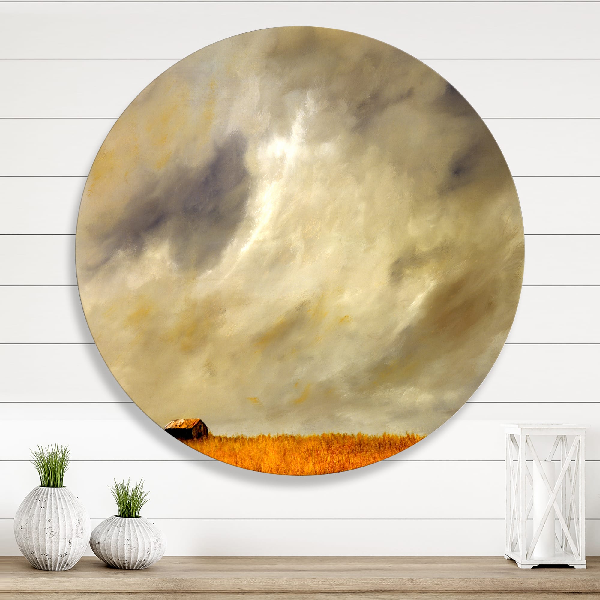 Designart - Desert Farmhouse Under Cloudy Sky in Washington I