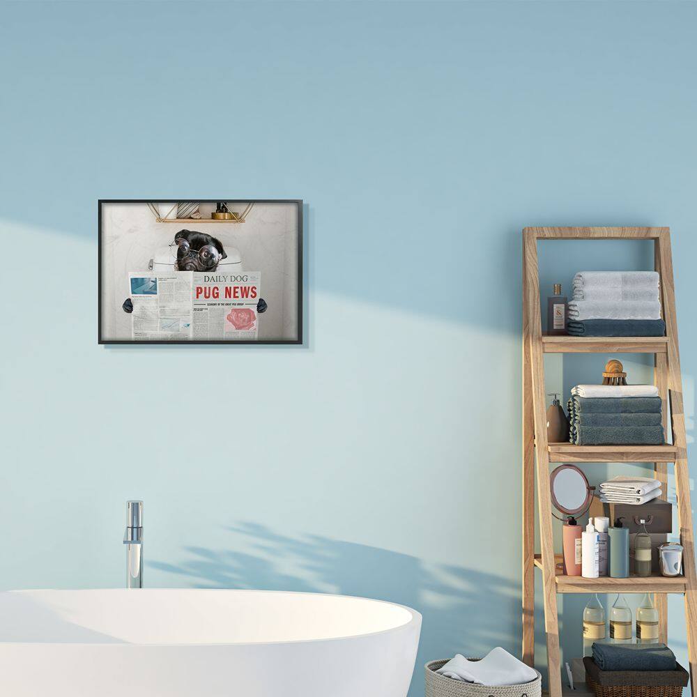 Stupell Industries Bathroom Pug Daily Toilet Briefing Dog Humor Framed Wall Art
